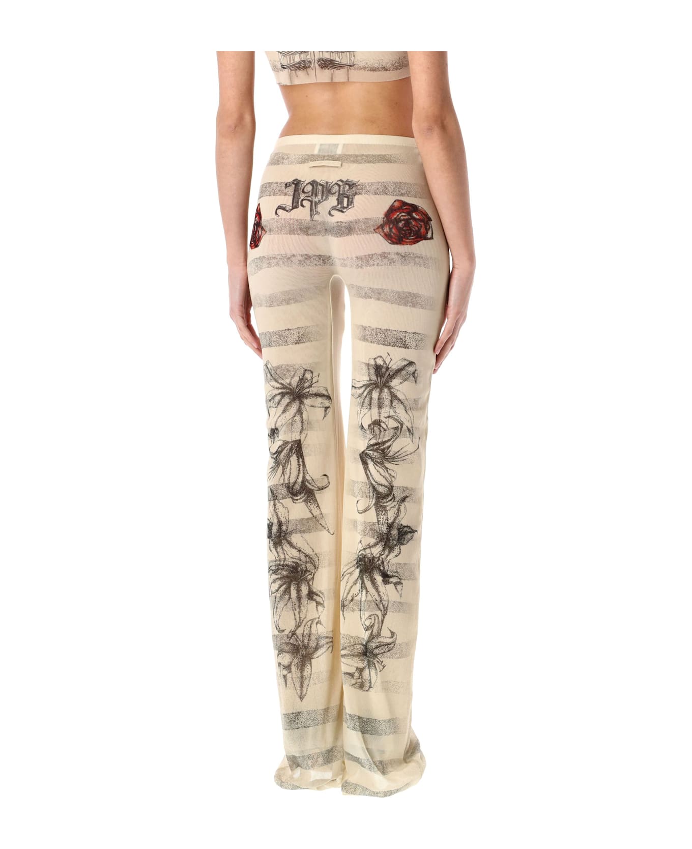 Jean Paul Gaultier Mesh Tatoo Mariner Pants - ECRU BLACK RED