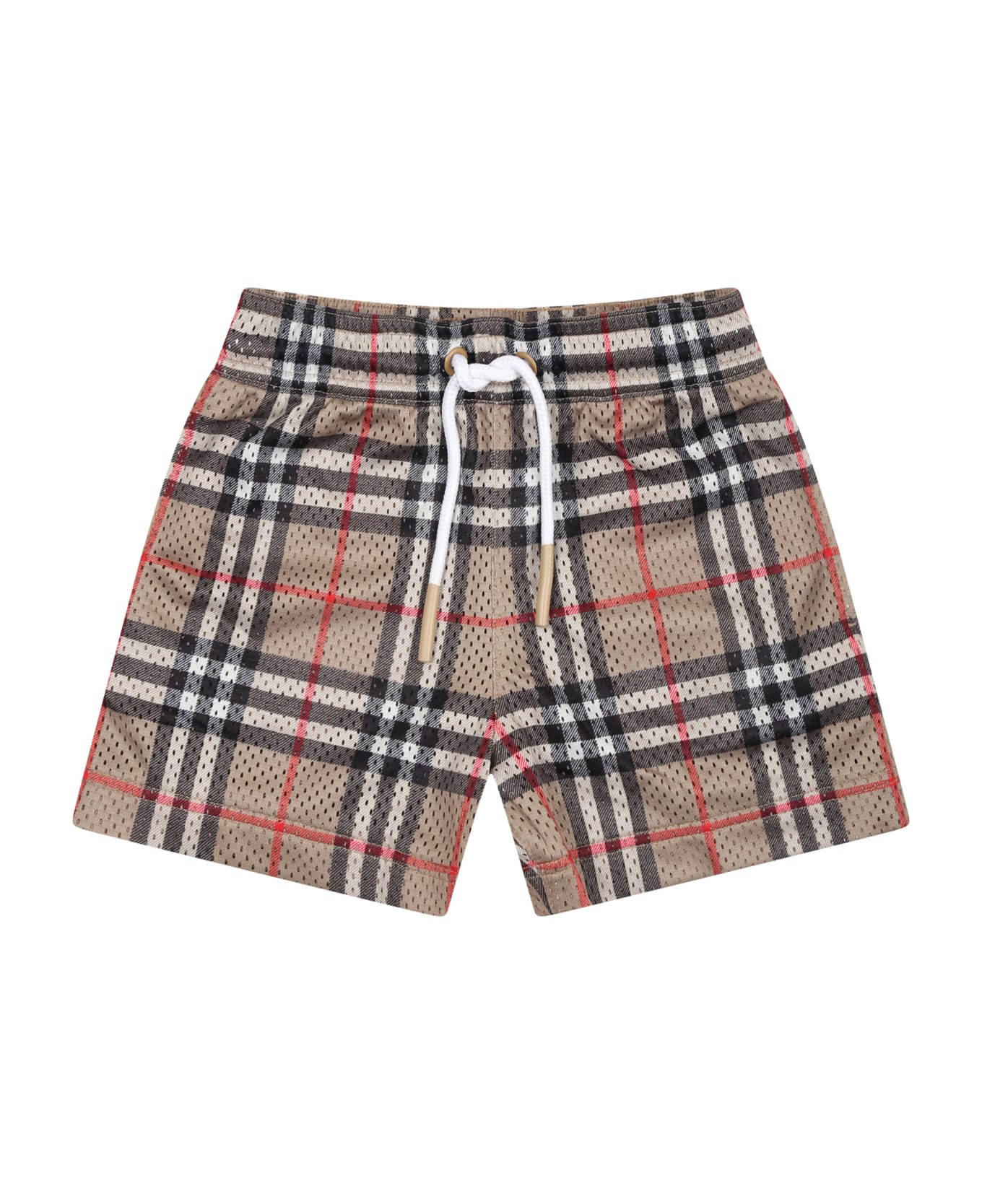 Burberry Beige Sports Shorts For Baby Boy With Iconic Vintage Check - Beige