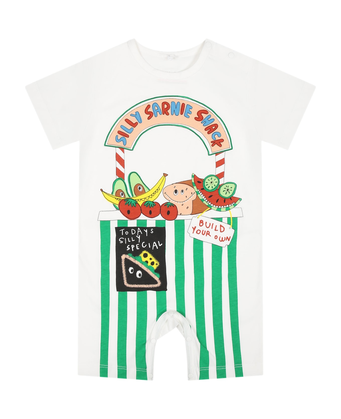 Stella McCartney Kids White Romper For Baby Boy With Fruti And Vegetable Print - White