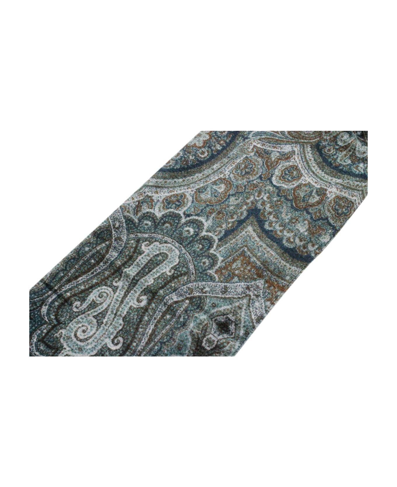 Kiton Light Scarf With Small Fringes At The Bottom With A Patterned Motif - Green