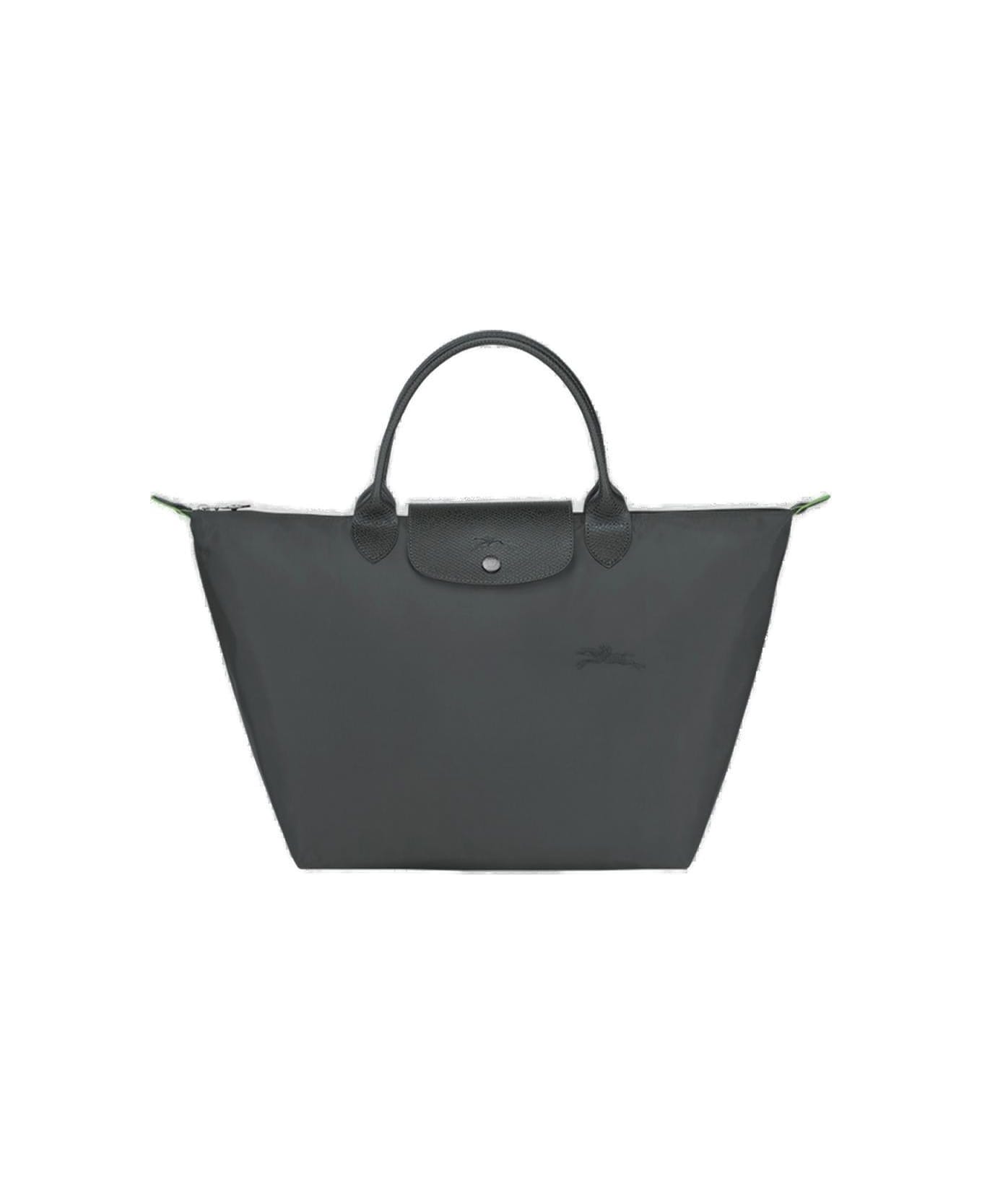 Longchamp Le Pliage Logo Embroidered Medium Tote Bag - Grafite