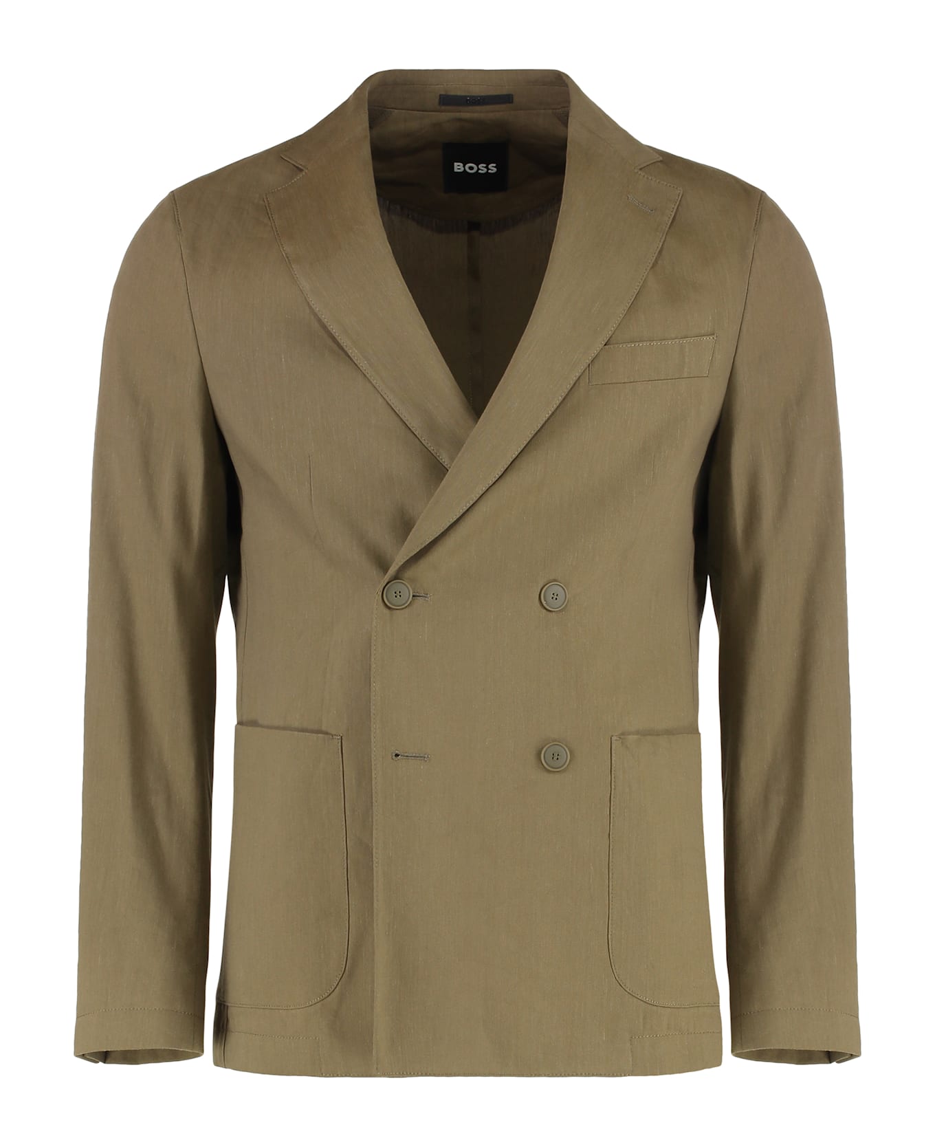Hugo Boss Double-breasted Linen Blend Jacket - green