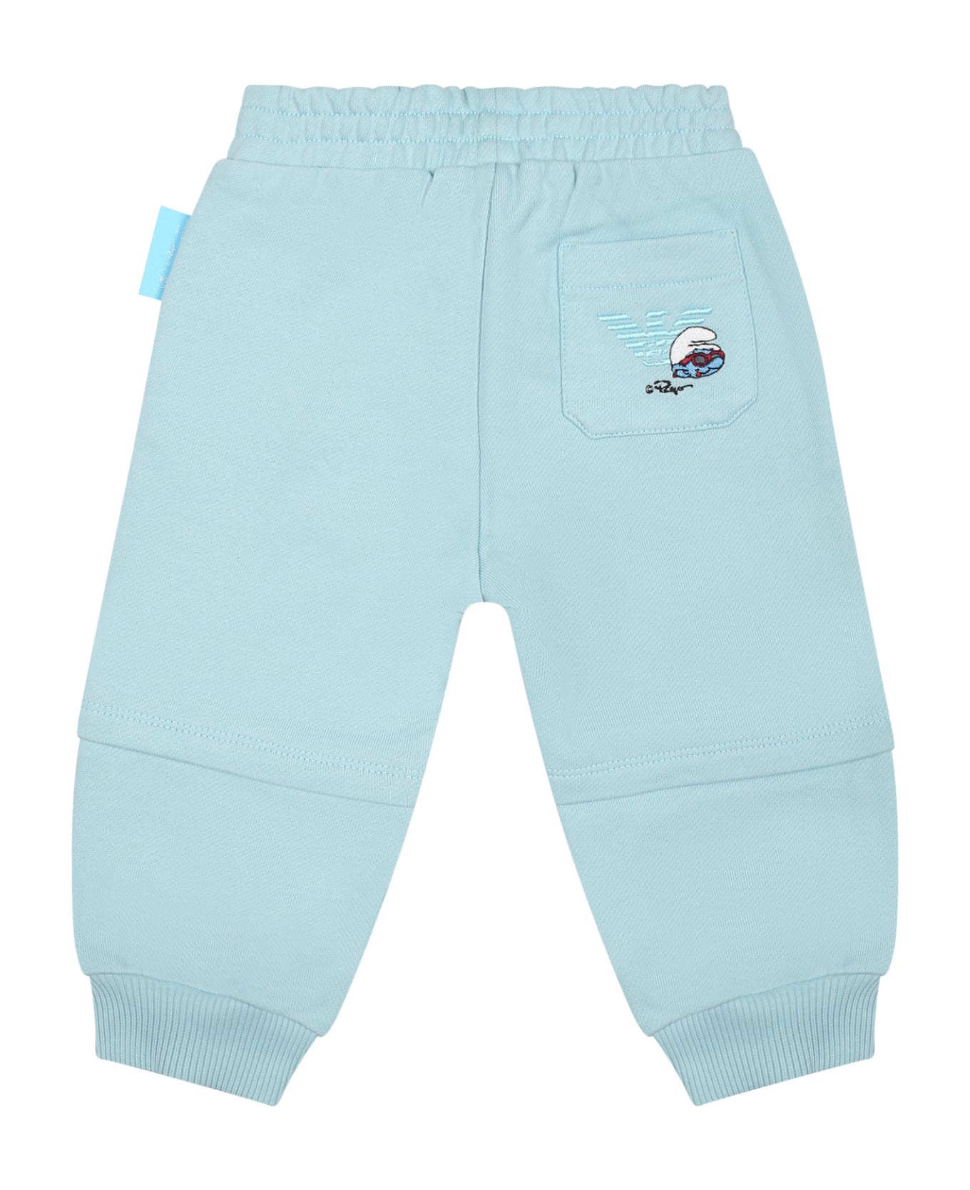 Emporio Armani Light Blue Trousers For Baby Boy With Smurf - Light Blue ボトムス