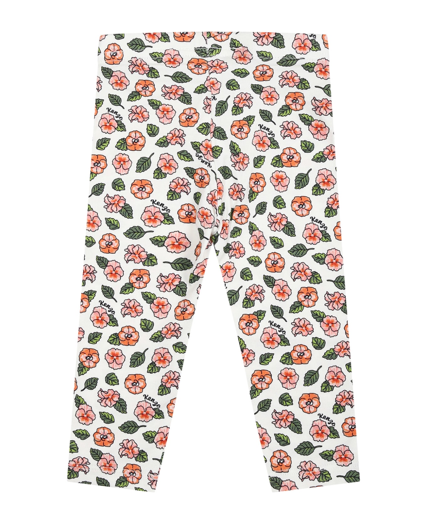 Kenzo Kids White Leggings For Baby Girl With Floral Print - White