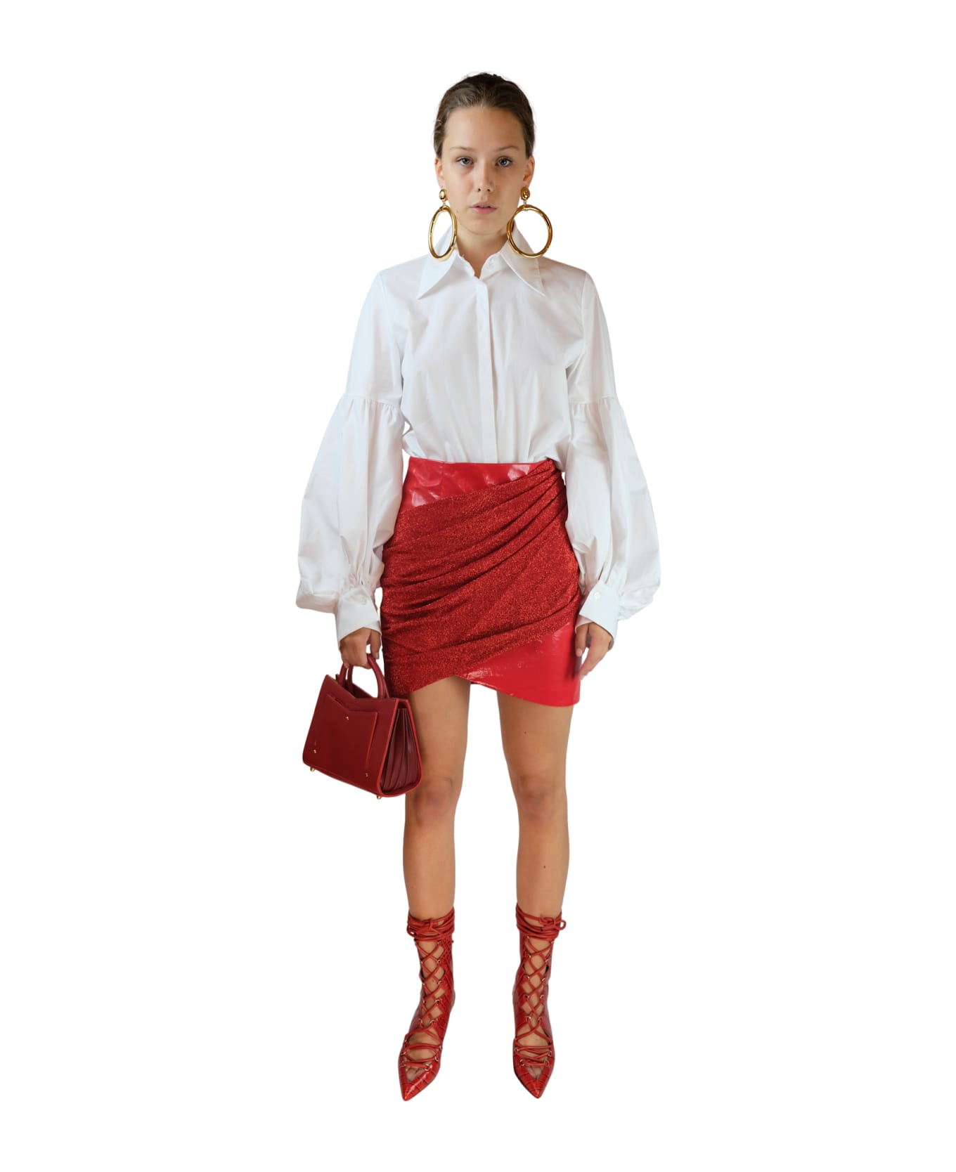 Sara Battaglia Red Lurex 
Faux Patent Leather Mini Skirt - Red