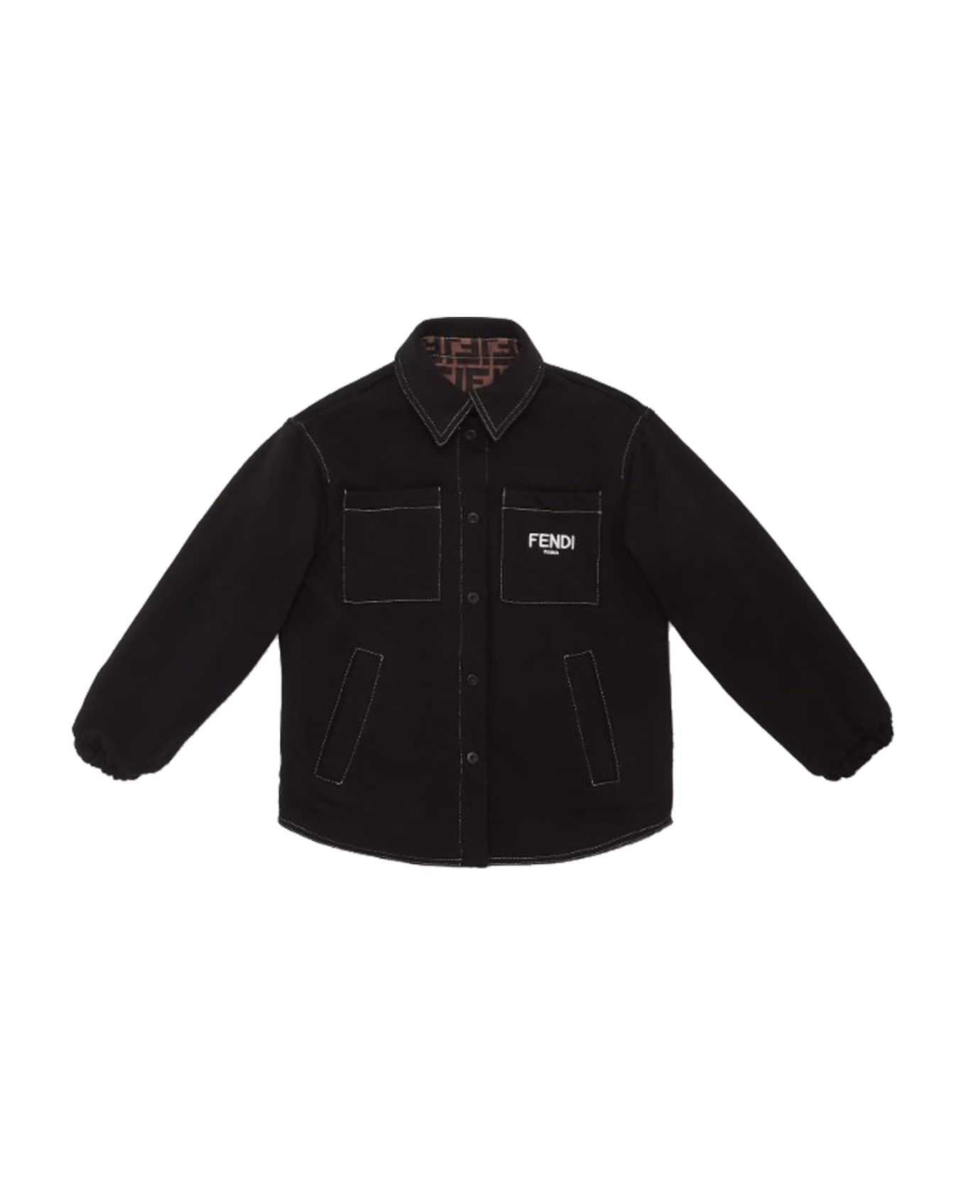 Fendi Junior Shirt Jacket In Black Reversible Jersey - Back コート＆ジャケット