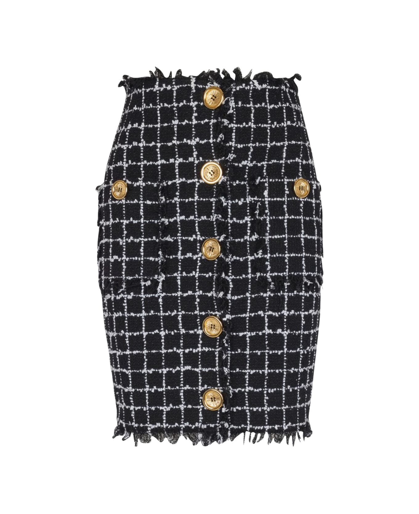 Balmain Tweed Midi Skirt - Black