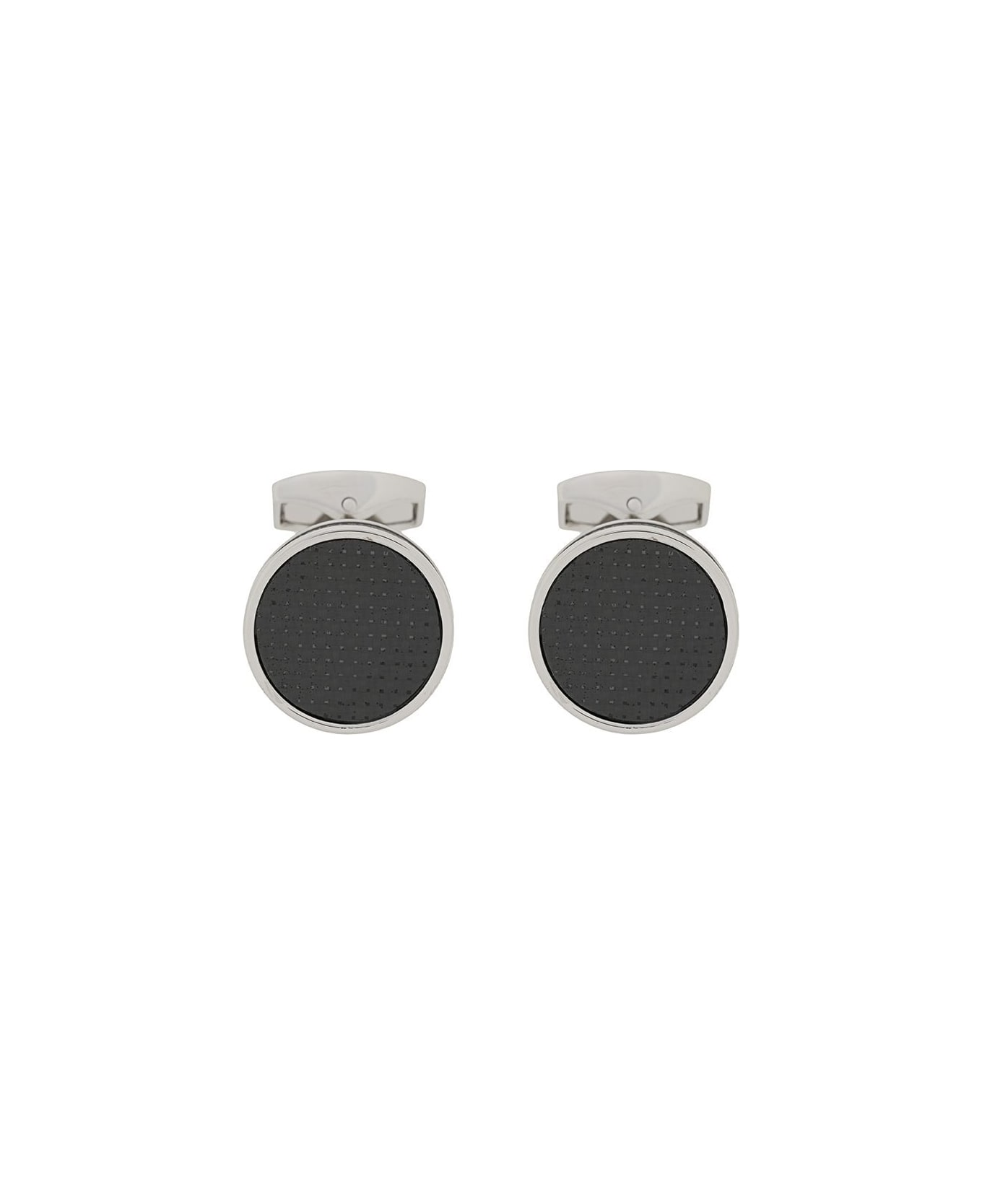 Tateossian Cufflinks Round Palladium Carbon Fibre - Silver