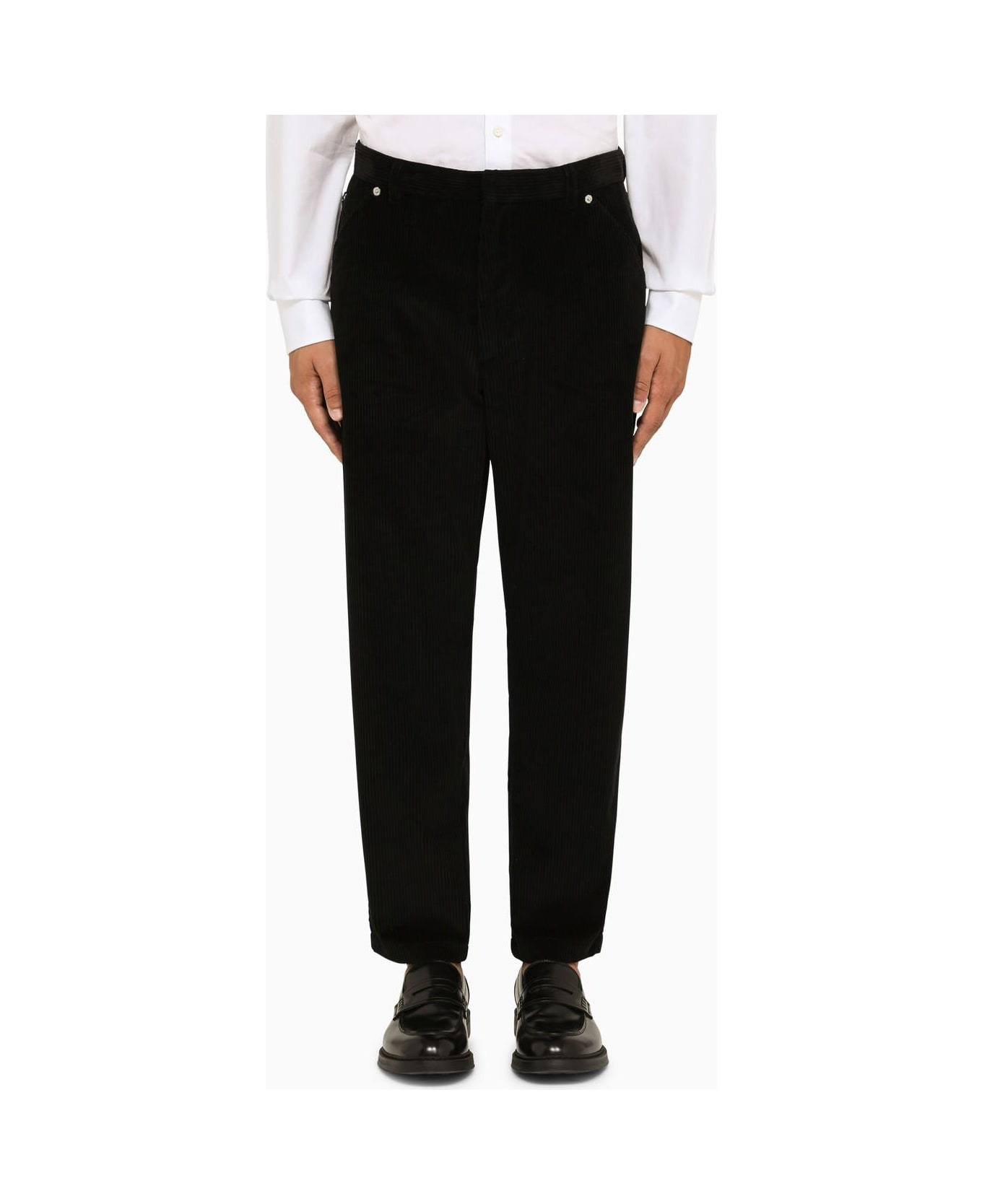 Prada Black Cropped Cotton Trousers - Nero