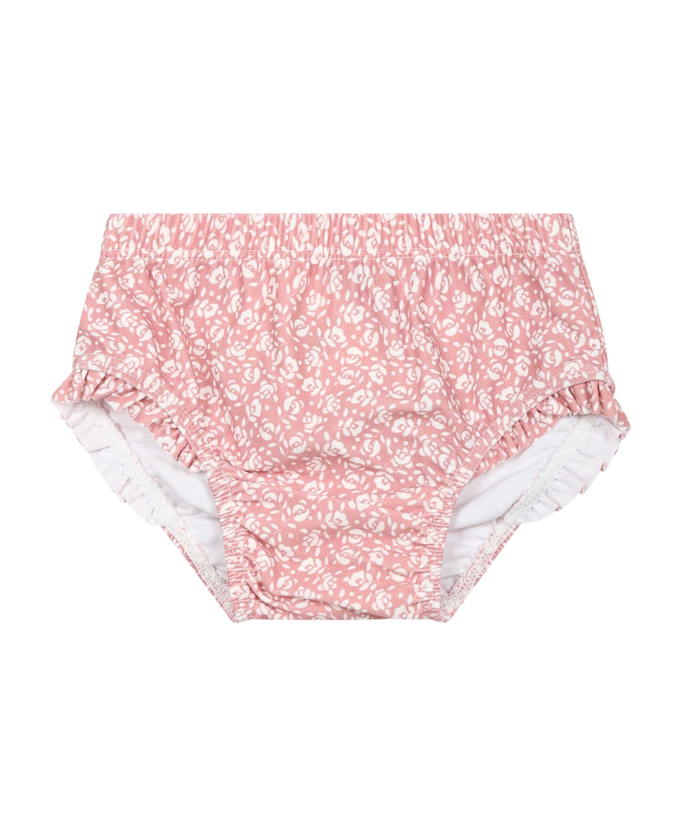 Petit Bateau Pink Swim Briefs For Baby Girl With Flowers Print - Pink