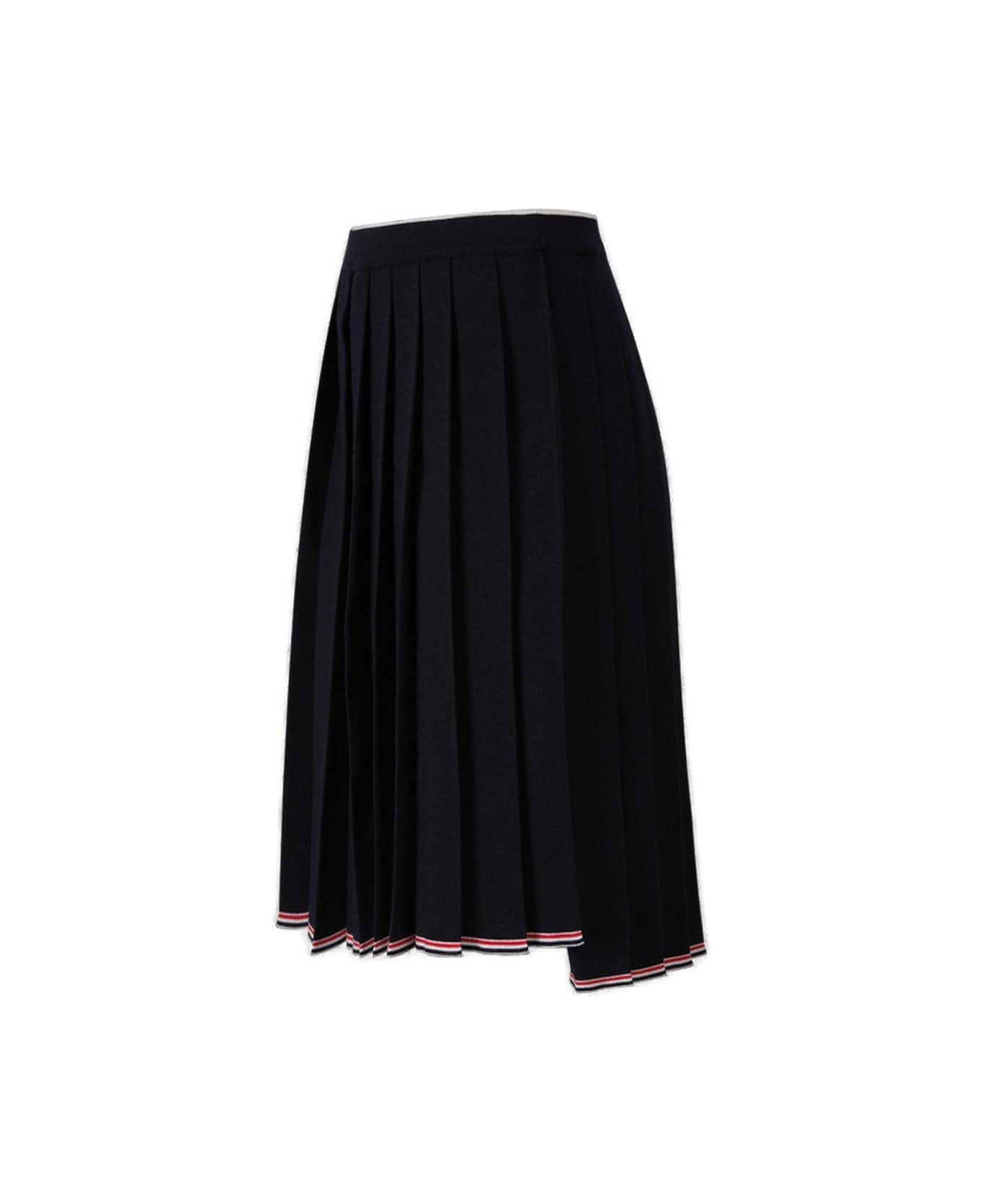 Thom Browne Asymmetric Hem Midi Pleated Skirt - Navy