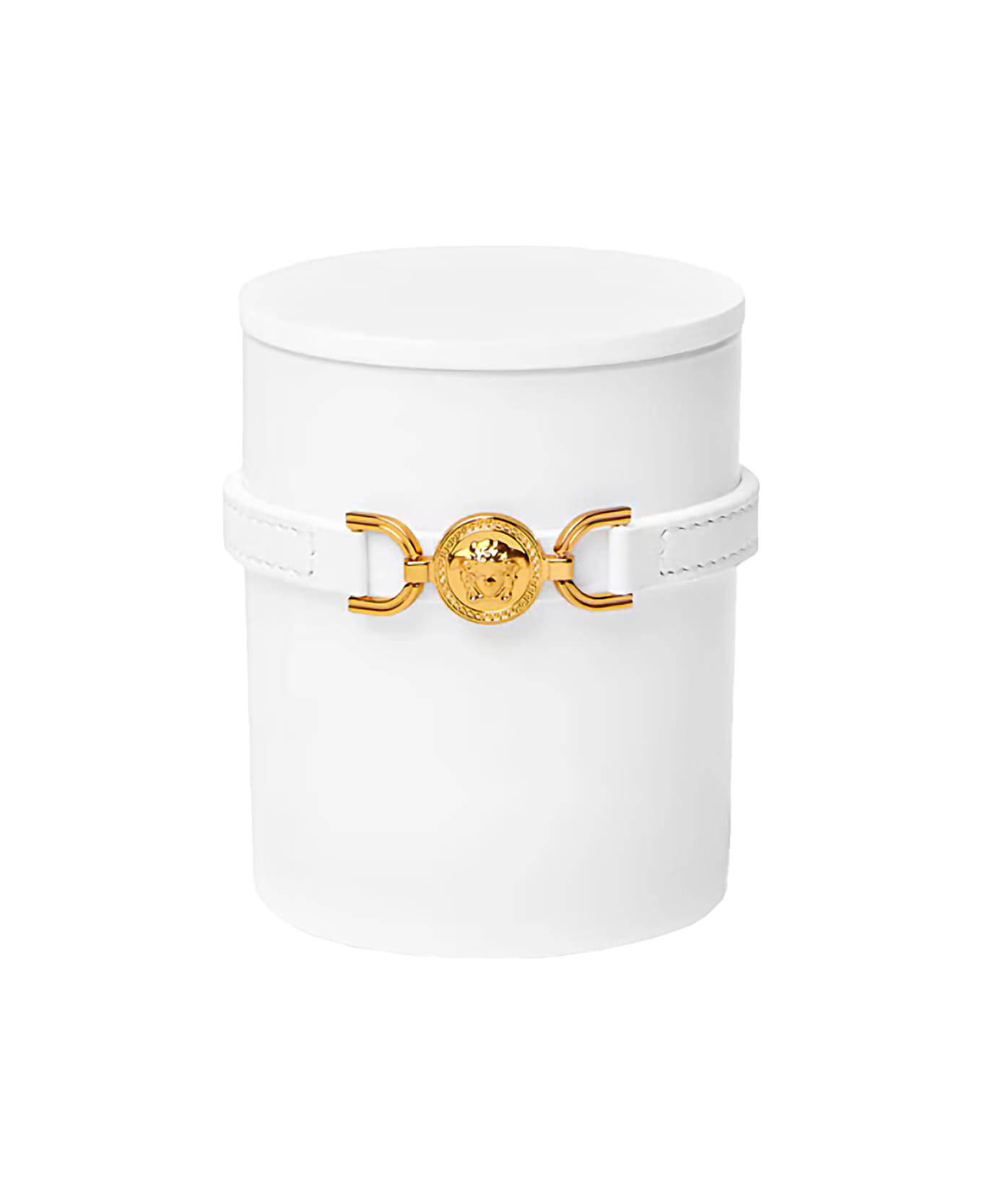 Versace 'medusa 95' White Candle With Wood Lid And Removable Leather Strap In Wood And Glass Home - White