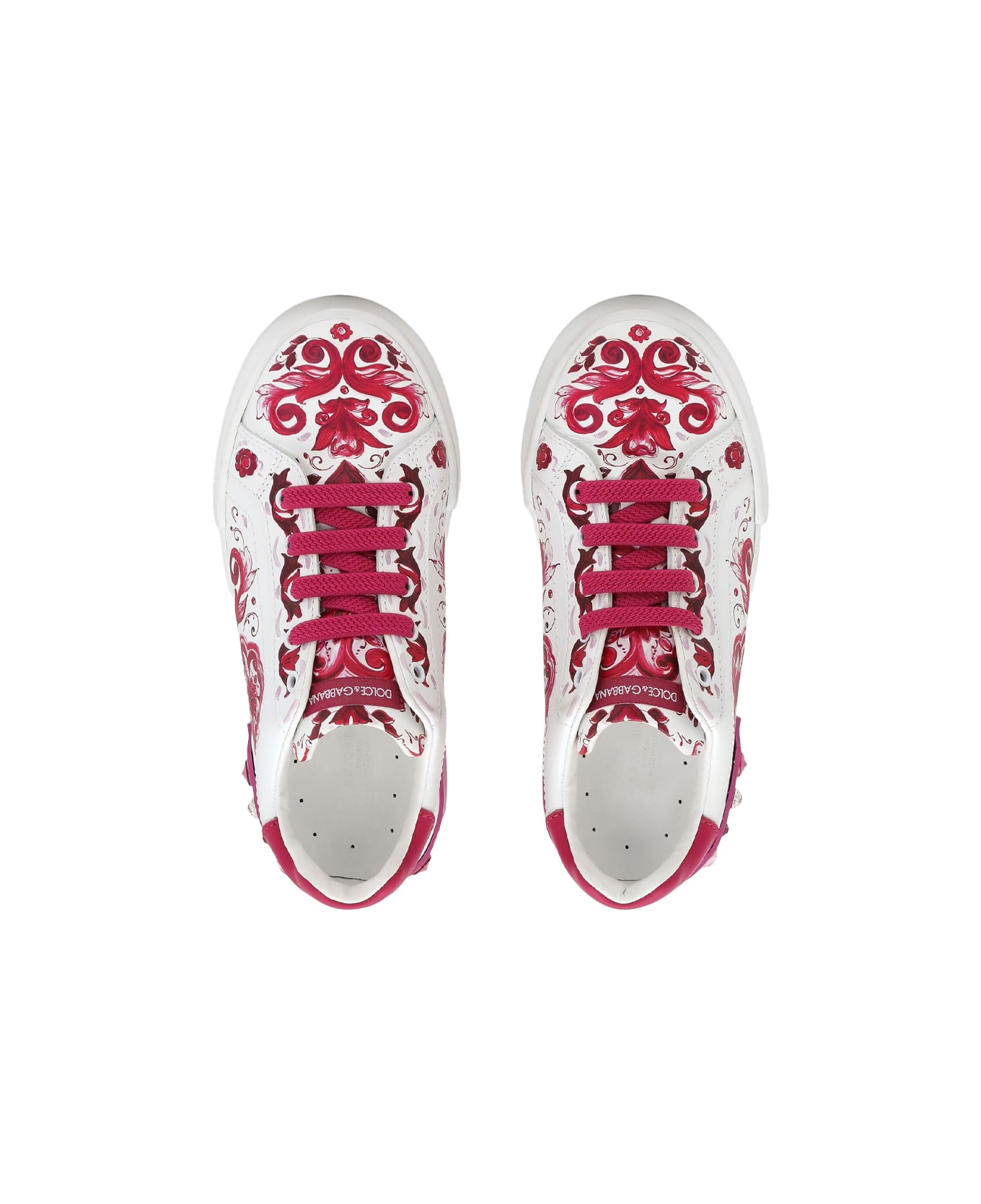 Dolce & Gabbana Portofino Sneakers With Fuchsia Majolica Print - Pink