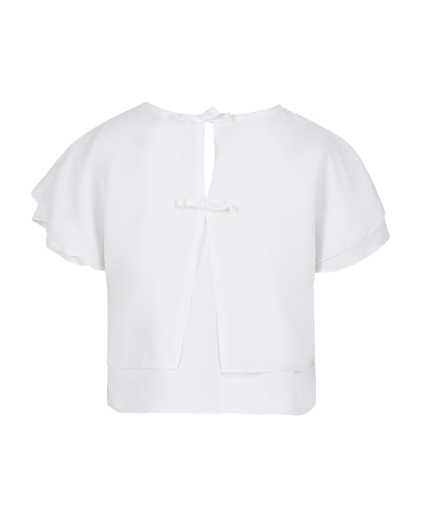 Monnalisa White Top For Girl With Bows - Panna