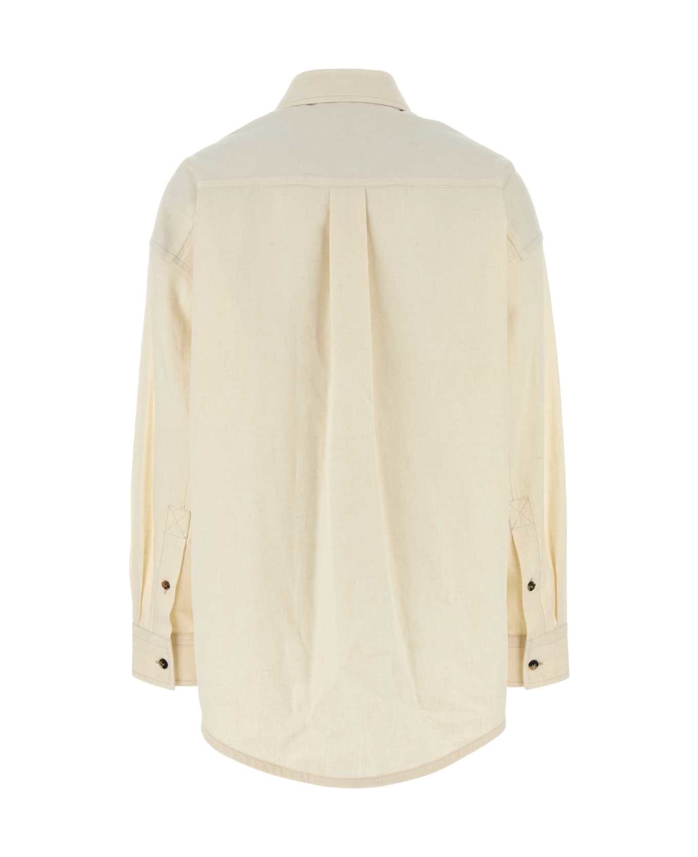 Bottega Veneta Melange Ivory Poplin Oversize Shirt - TOILE