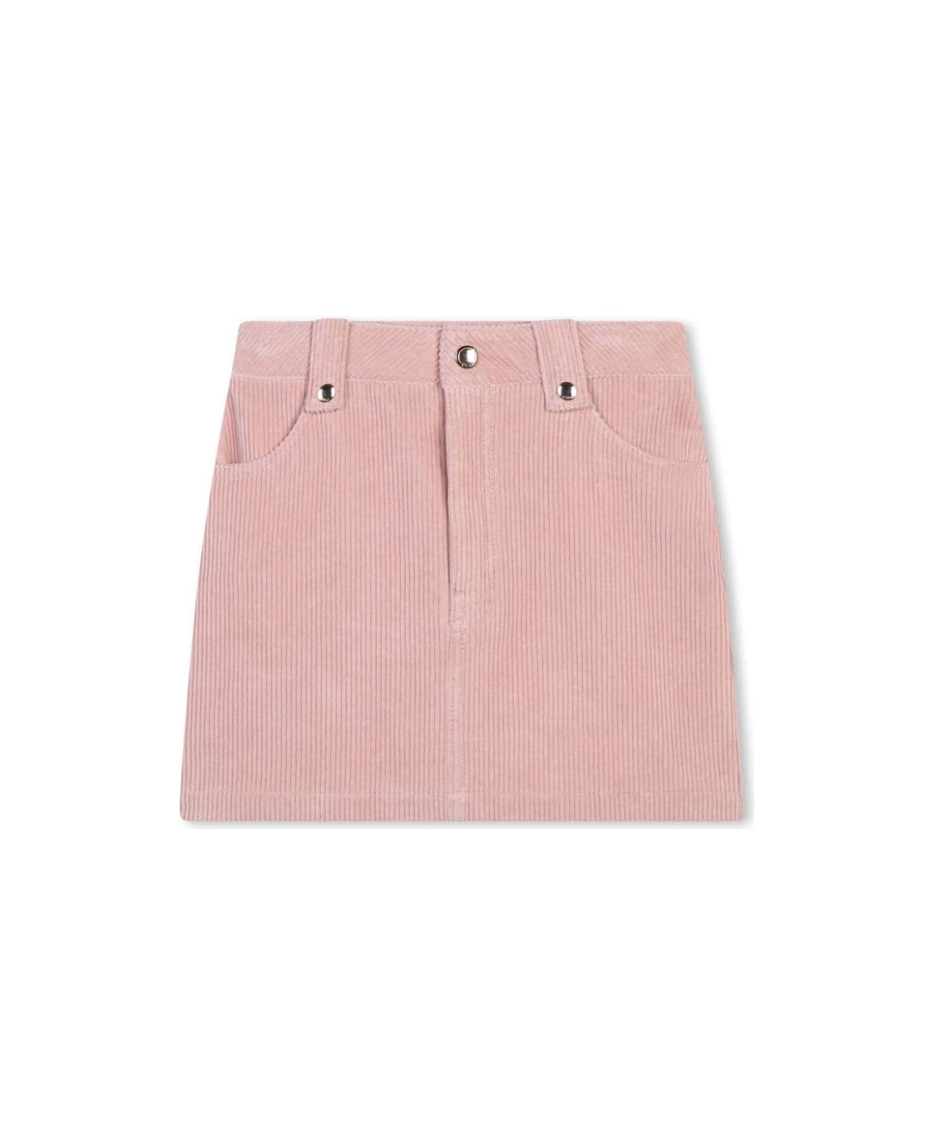 Chloé Pink Skirt With Tonal Logo Embroidery In Ribbed Cotton Girl - Pink