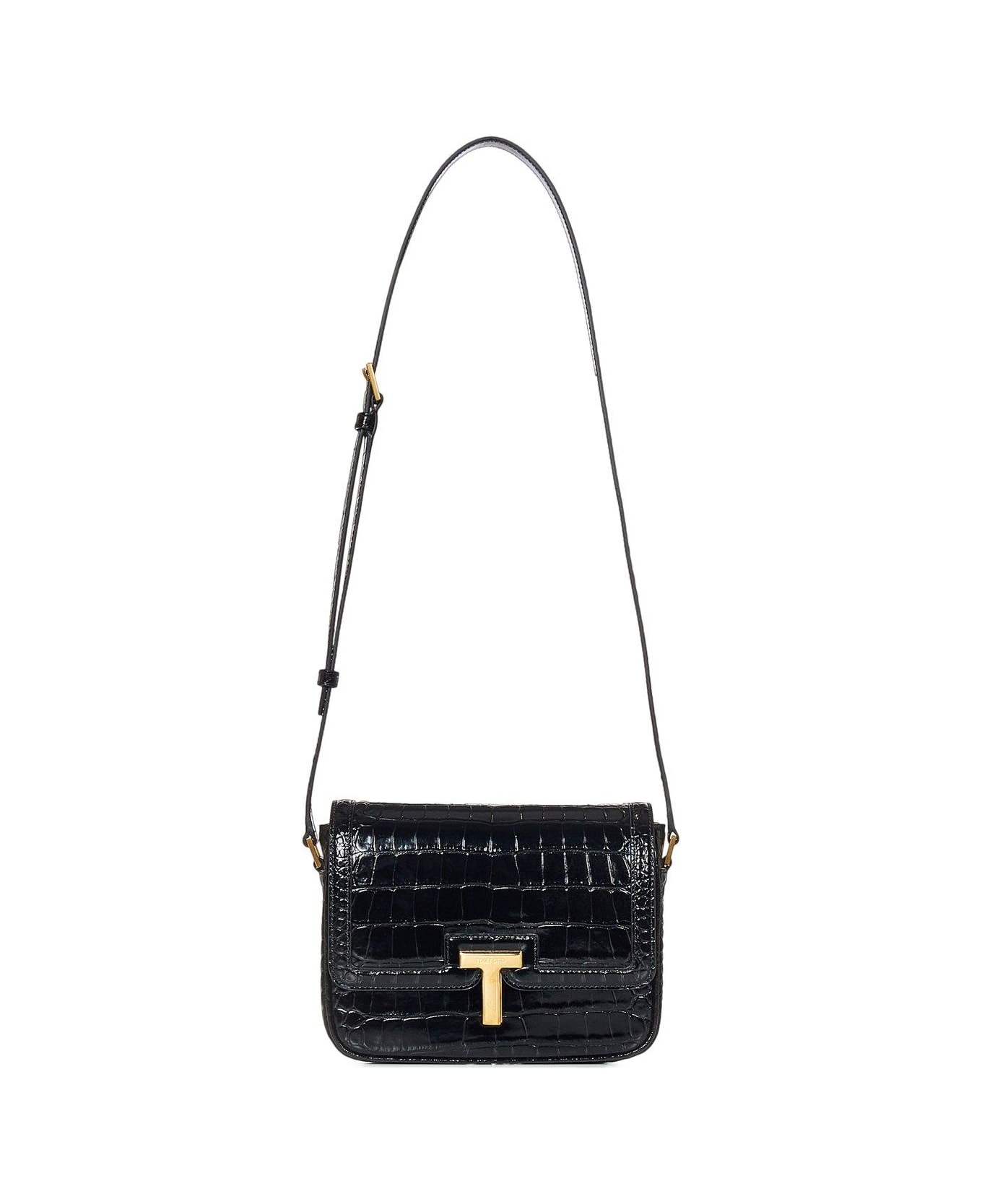 Tom Ford T Logo Embossed Crossbody Bag - BLACK