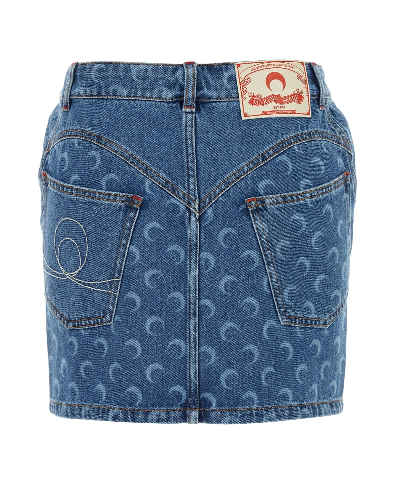 Marine Serre Moon Laser Denim Mini Skirt - LIGHTBLUE