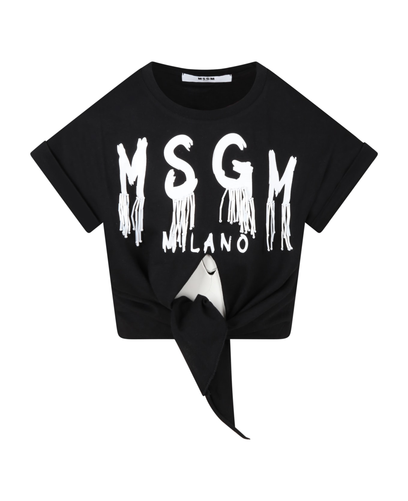 MSGM Black T-shirt For Girl With Logo - Black Tシャツ＆ポロシャツ