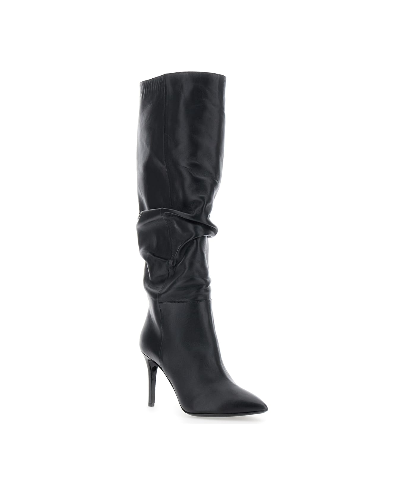 Pollini Black Knee-high Boots With Pointed Toe In Leather Woman - Black