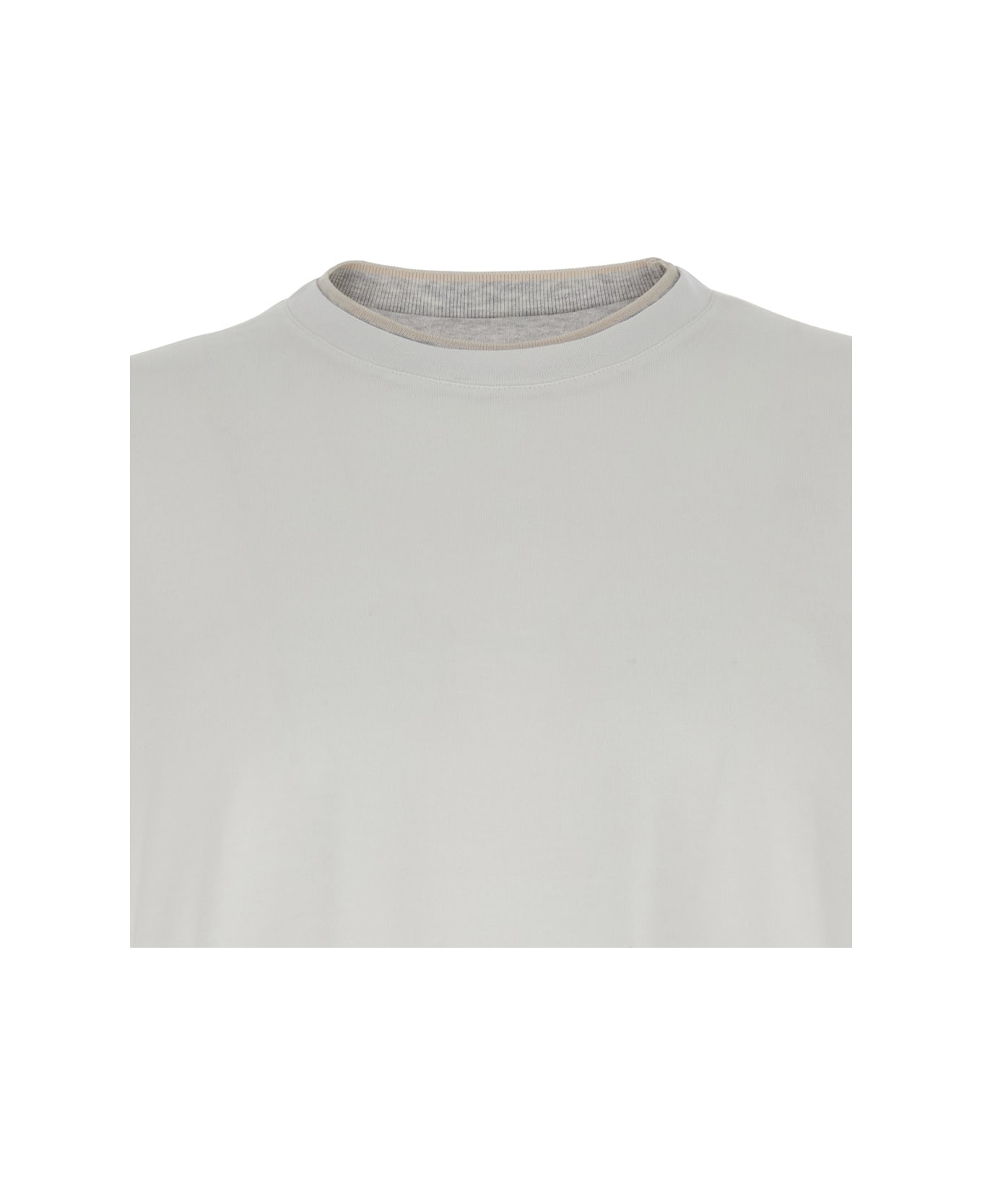 Eleventy White Crewneck T-shirt With Layered Collar In Cotton Man - White