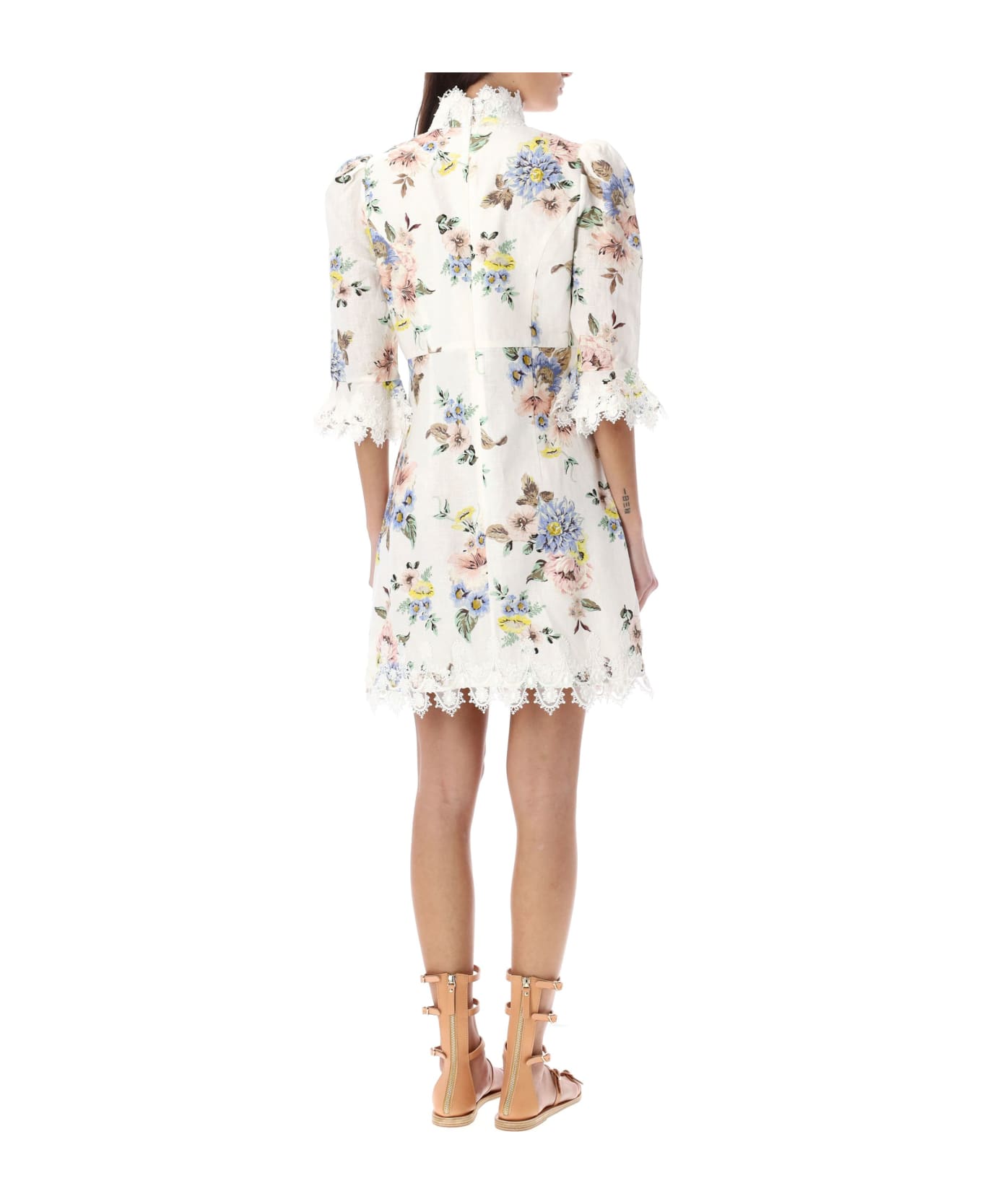 Zimmermann Applique Mini Dress - WHITE BLUE FLOWER ワンピース＆ドレス