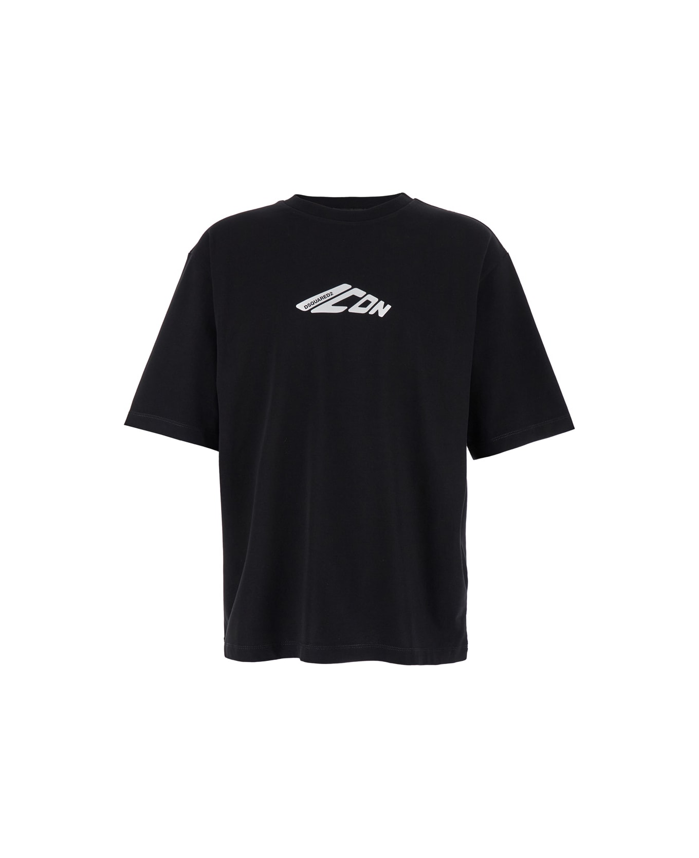 Dsquared2 Black T-shirt With Contrasting Icon Print In Cotton Man - Black