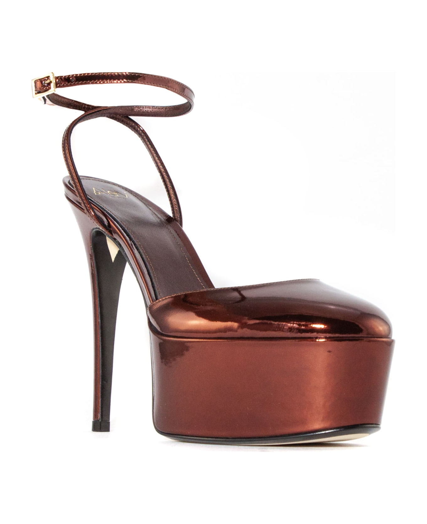 Alevì Bronze Mirrored Leather Sandal - Brown