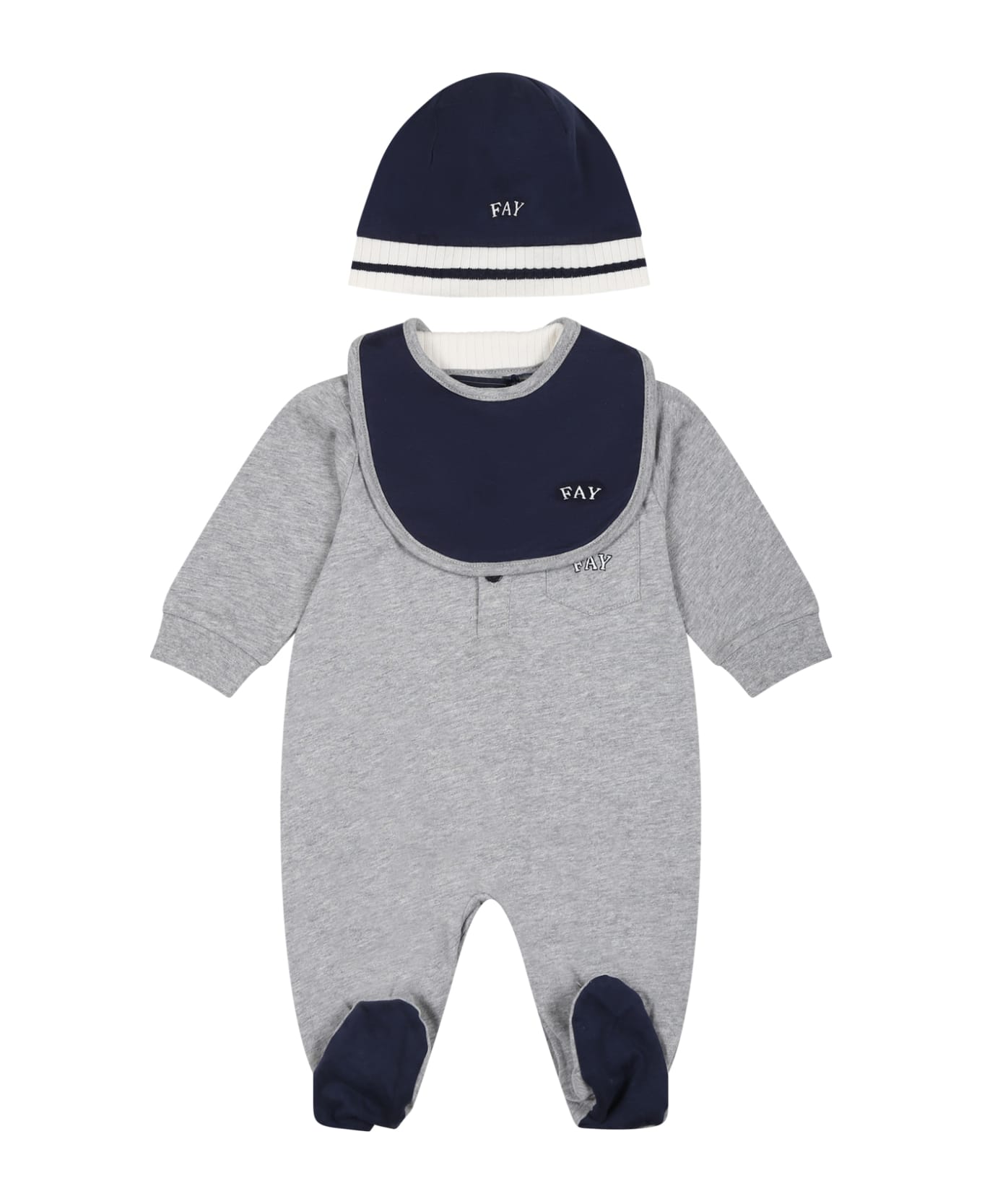 Fay Grey Set For Baby Boy With Logo - Grey