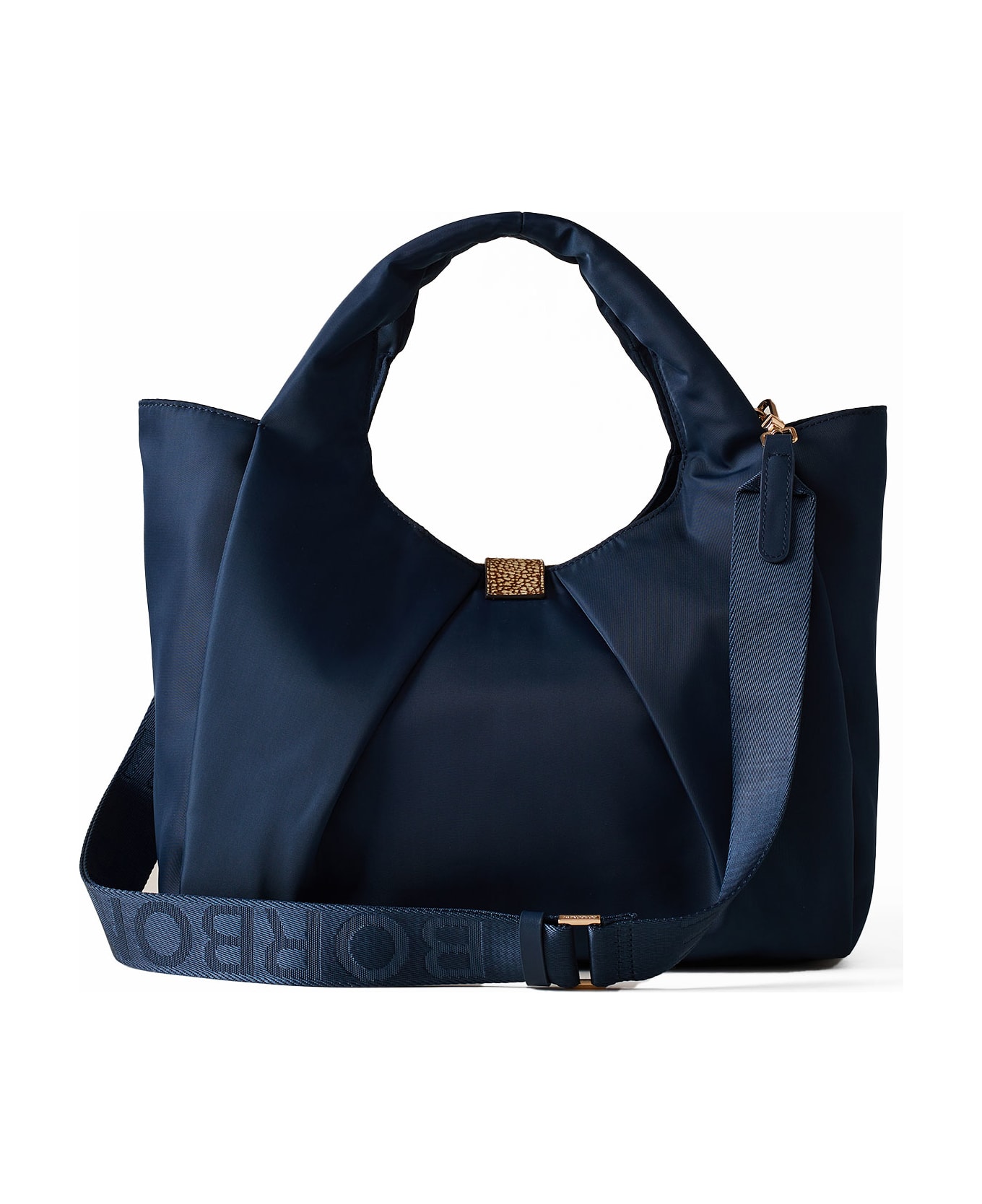 Borbonese Fabric And Leather Handbag With Shoulder Strap - BLU PRUSSIA/OP NAURALE トートバッグ