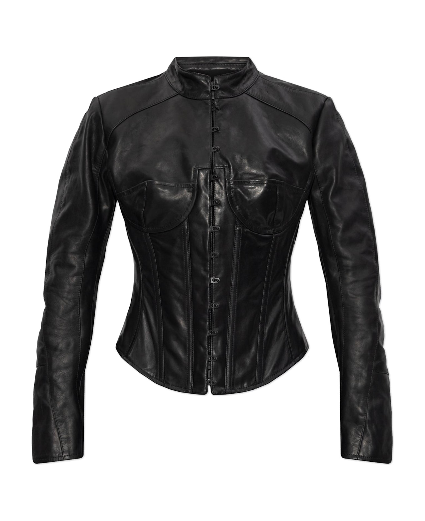 Balenciaga Leather Jacket With Stand-up Collar - Black