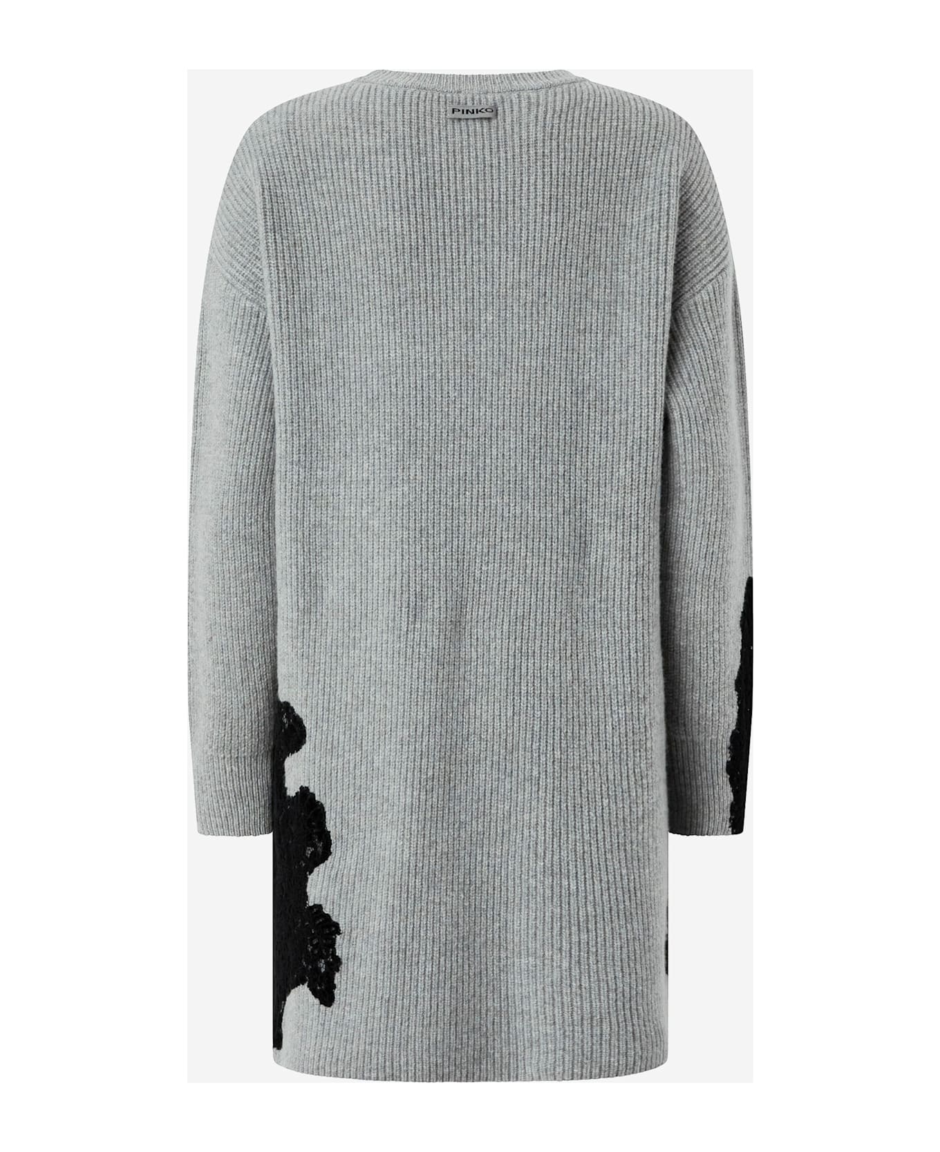 Pinko Stretch Wool Blend Dress With Lace - Grey