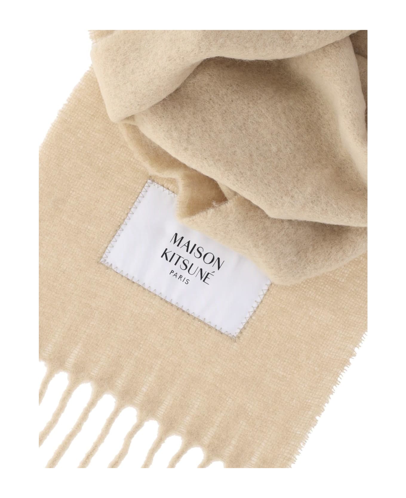 Maison Kitsuné Large Scarf With Fringes - Beige スカーフ