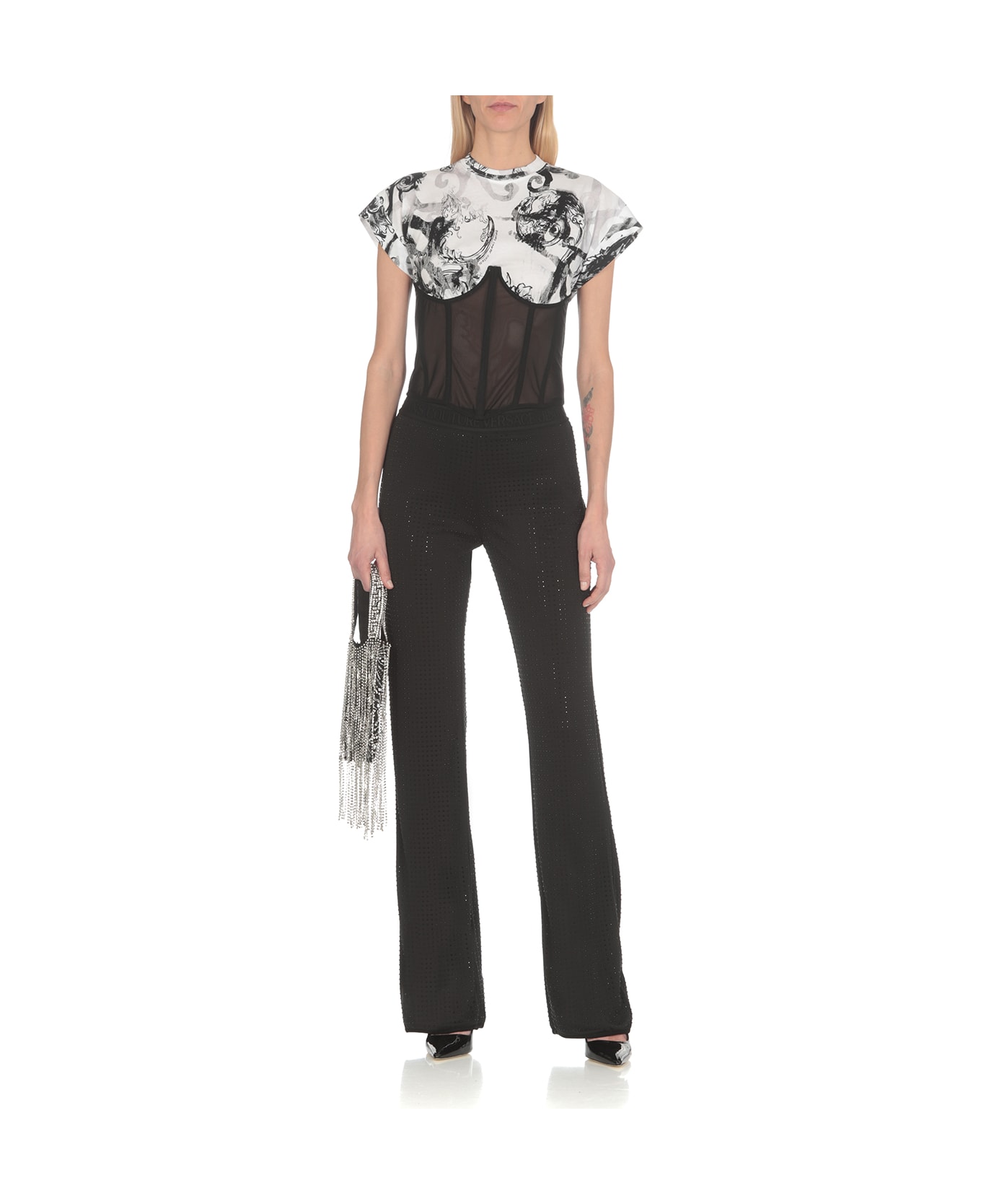 Versace Jeans Couture Pants With Strass - Black
