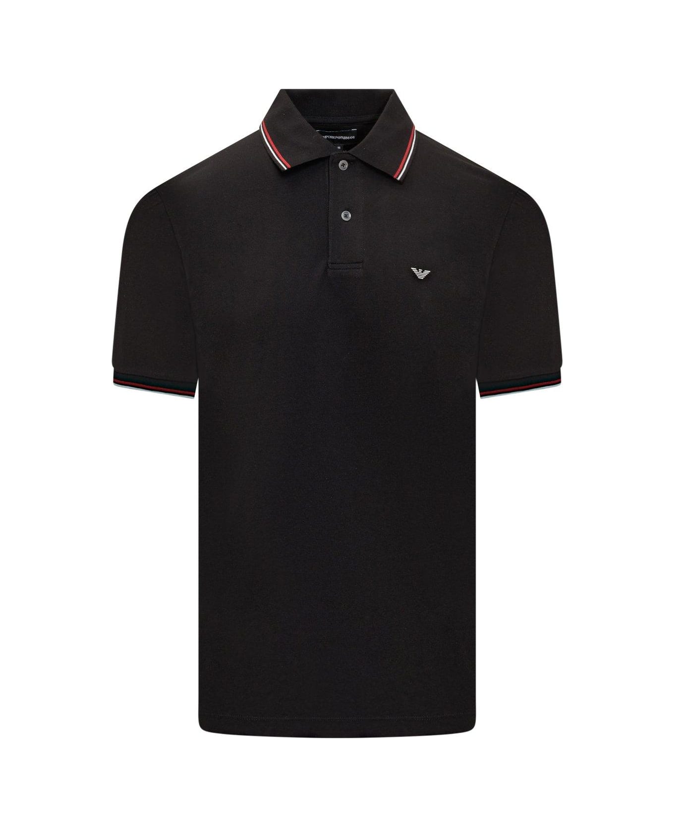 Emporio Armani Logo Printed Short Sleeved Polo Shirt - BLACK
