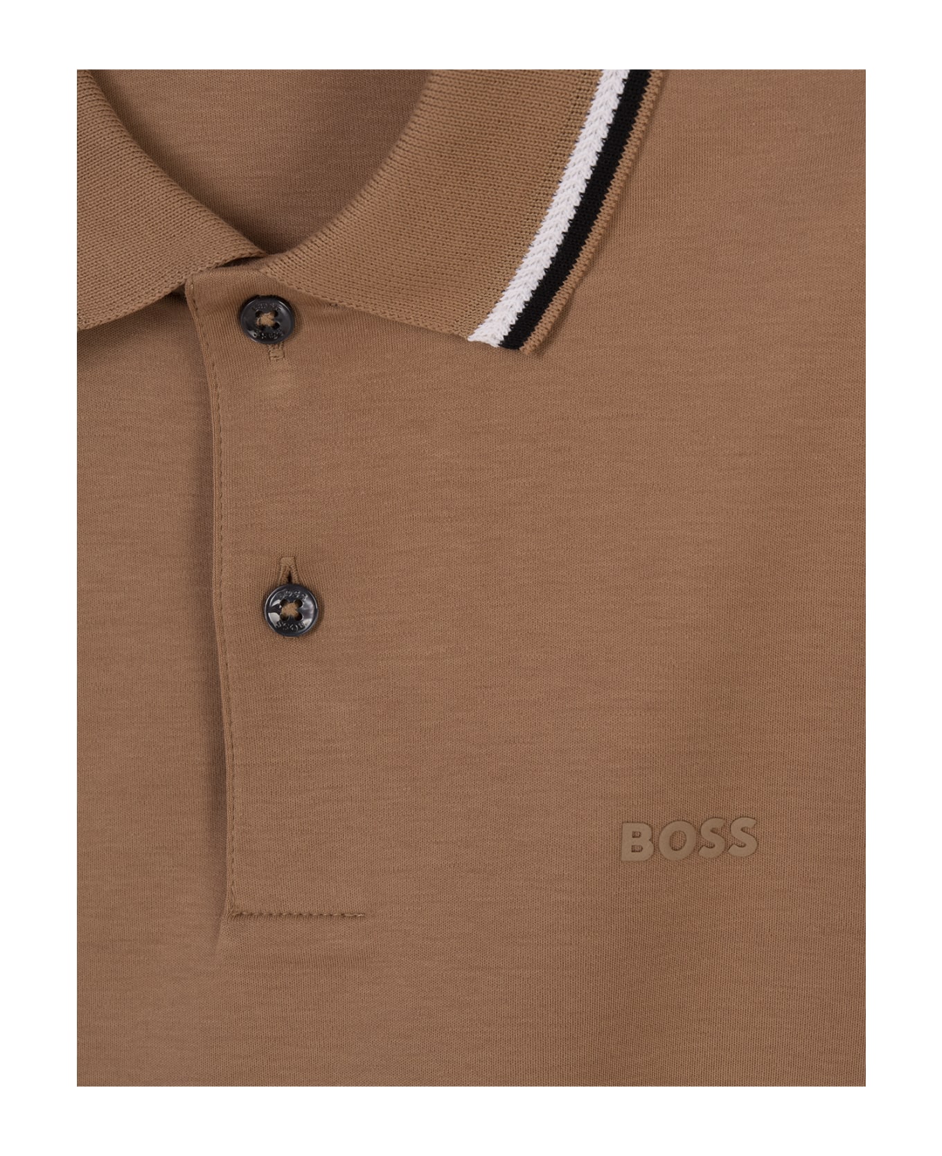 Hugo Boss Beige Slim Fit Polo Shirt With Striped Collar - Brown