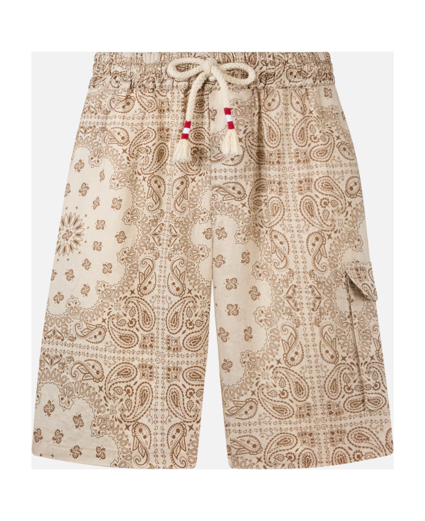 MC2 Saint Barth Man Linen Bermuda Marseille With Bandanna Print - WHITE