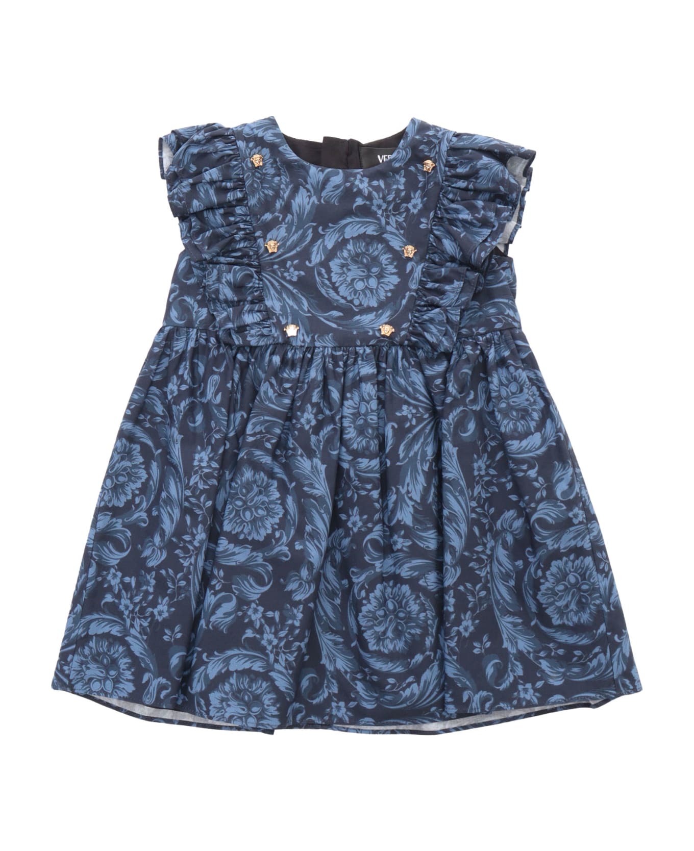 Versace Blue Dress With Baroque Print - BLUE ワンピース＆ドレス