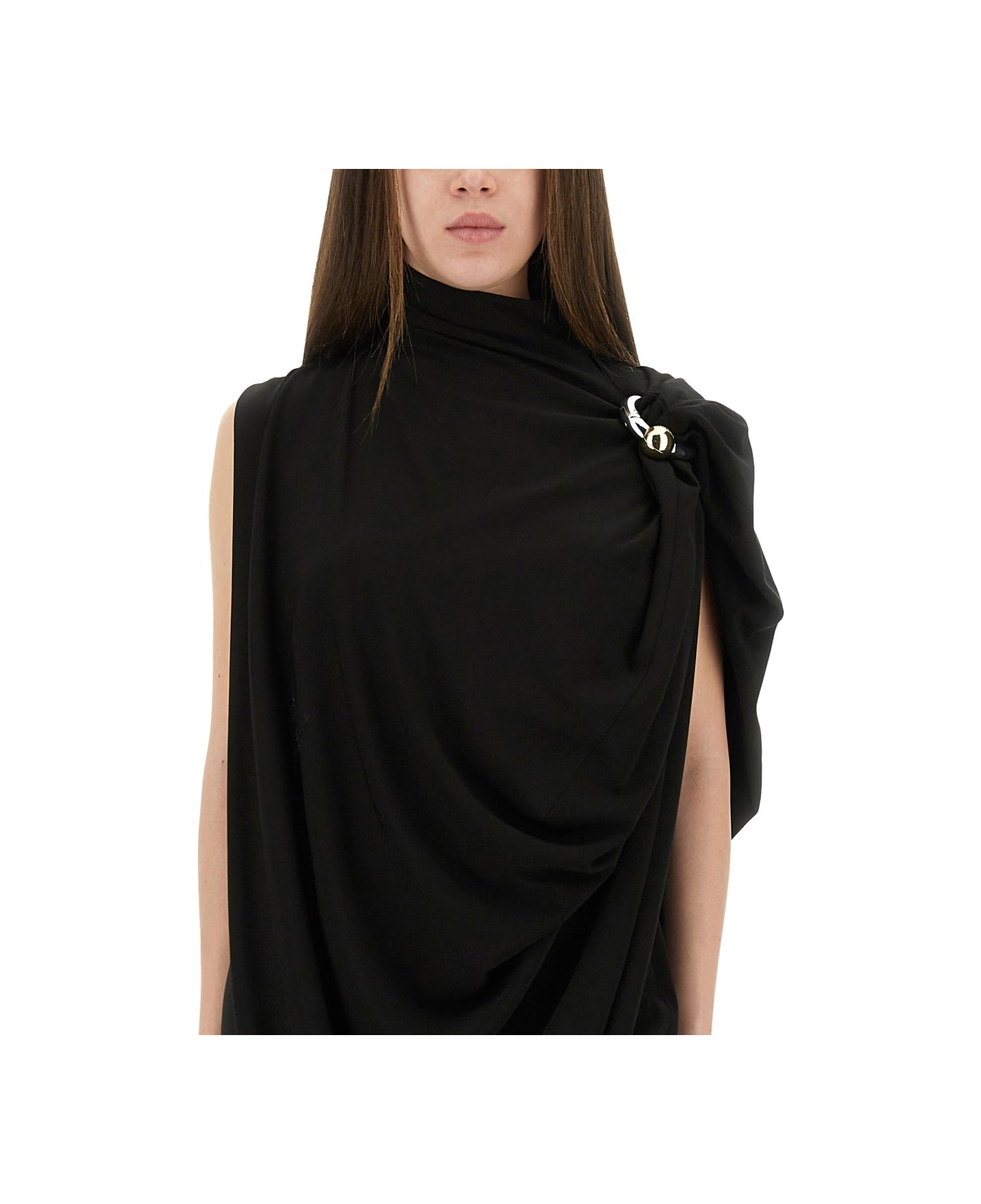 Jean Paul Gaultier Draped Dress With Piercings - BLACK