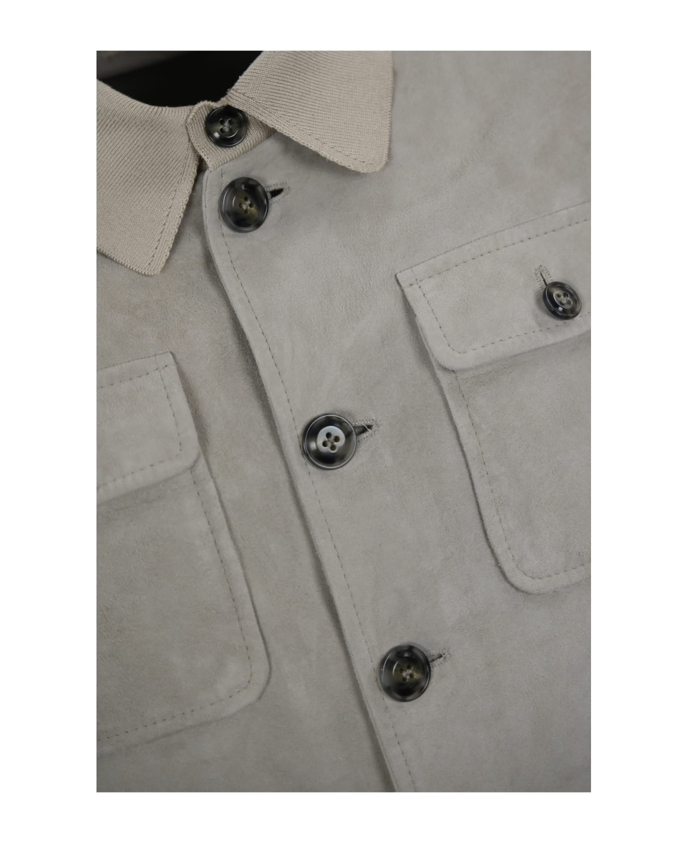 Barba Napoli Truman Jacket In Leather And Knit - Ghiaccio