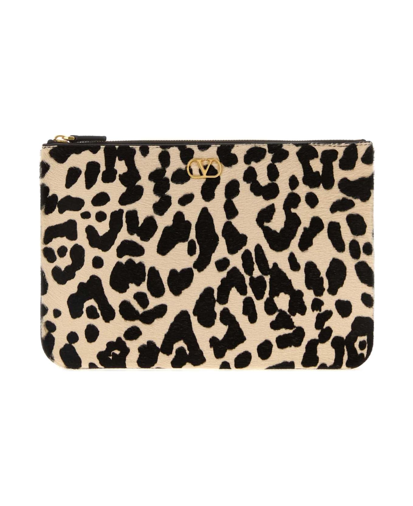 Valentino Garavani Printed Calf Hair Vlogo Signature Pouch - NATURALETESTADIMOROOAKBROWN