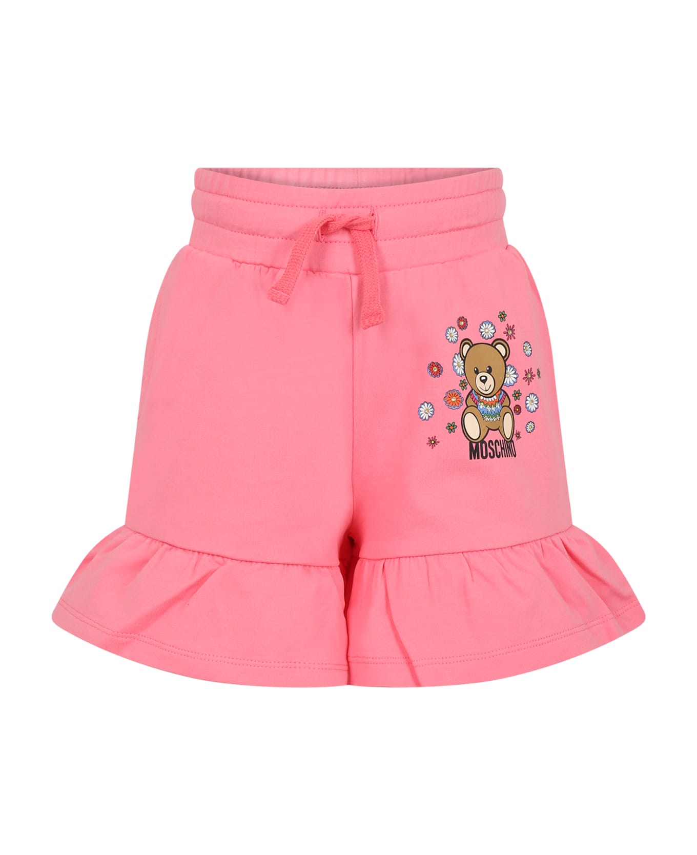 Moschino Pink Shorts For Gilr With Teddy Bera And Flowers - Light Blue