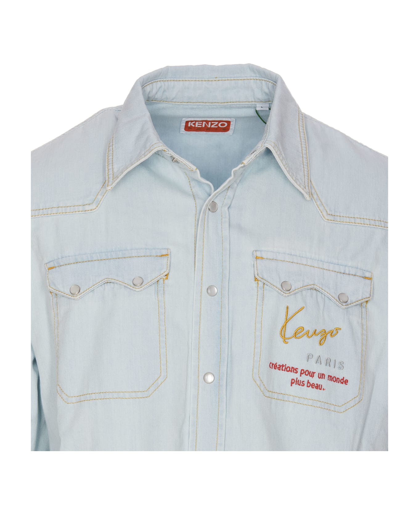 Kenzo Signature Western Shirt - Db Bleached Blue Denim