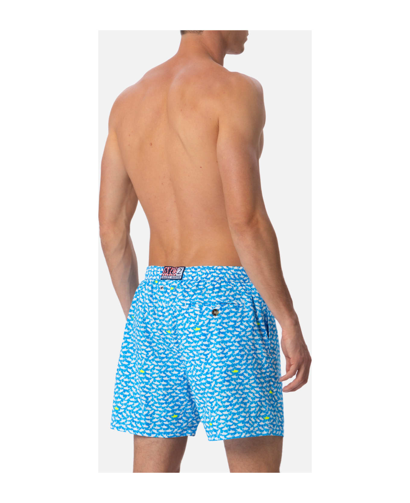 MC2 Saint Barth Comfort Light Classic Stretch Swim Shorts With Sharks Print - BLUETTE