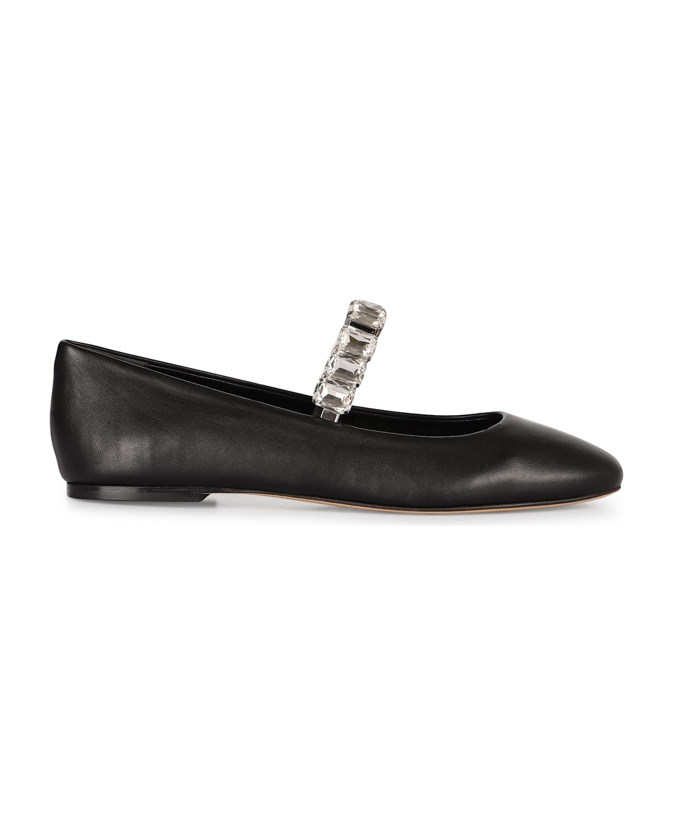 Casadei Crystal Leather Ballet Flats - black
