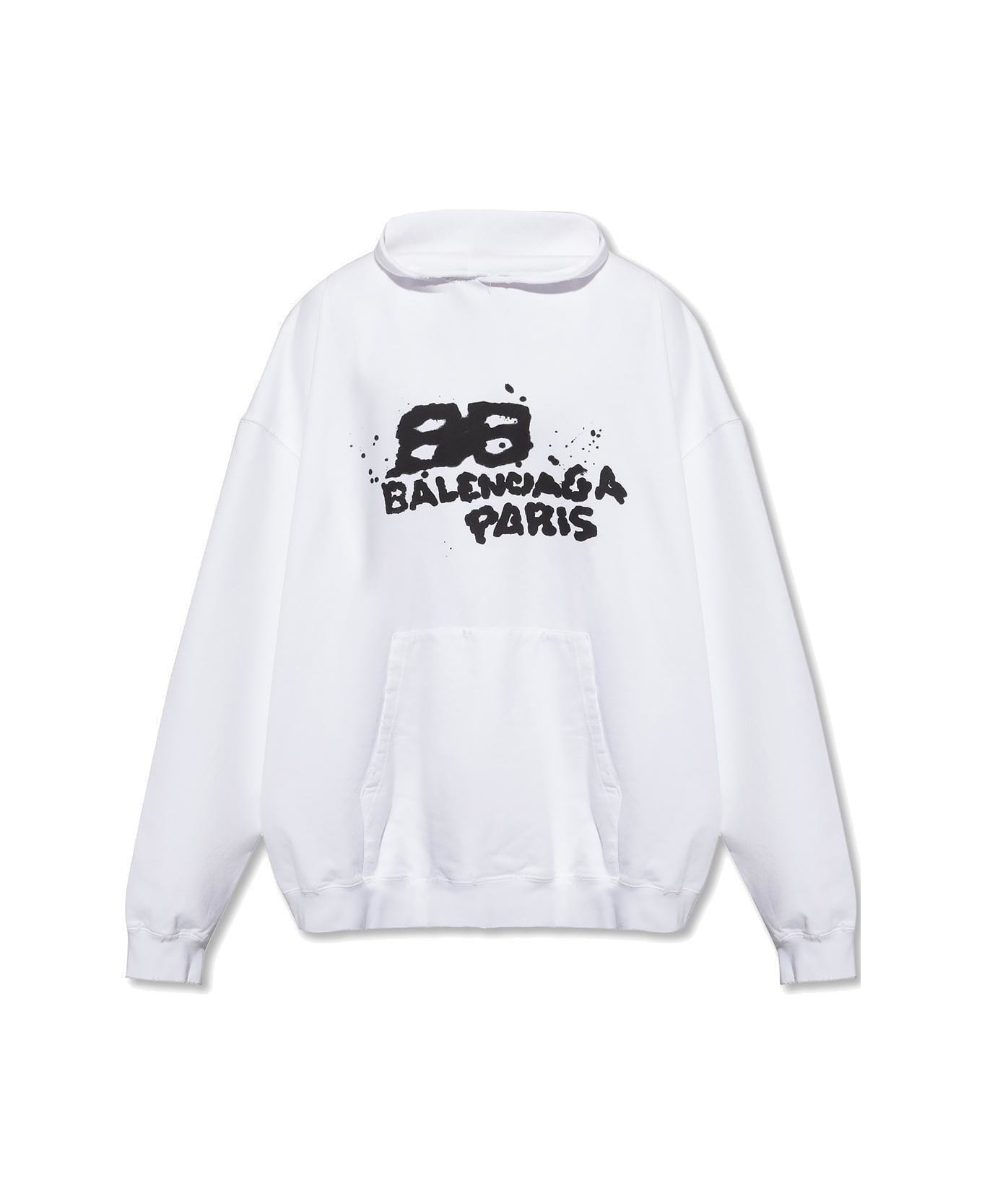 Balenciaga Graffiti Logo Printed Hoodie - White Black