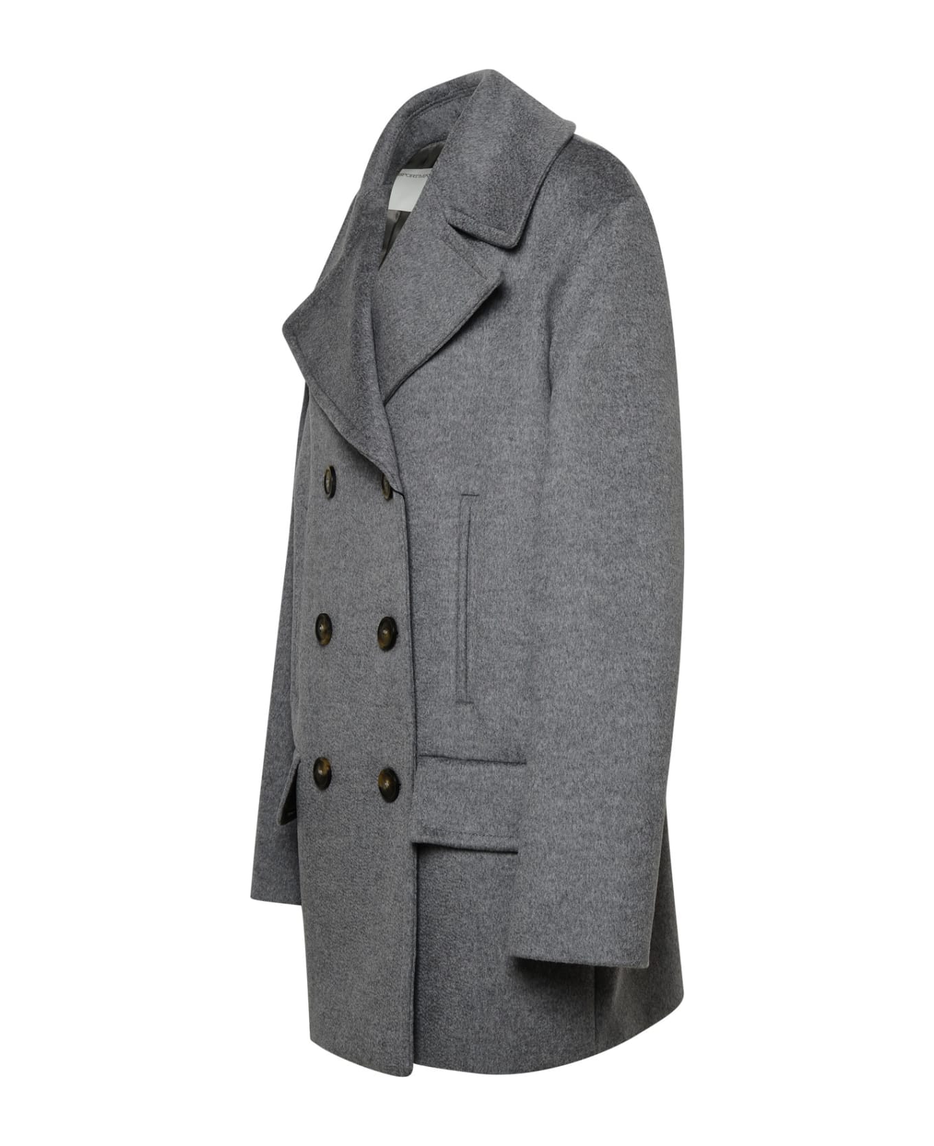 SportMax 'martora' Grey Virgin Wool Trench Coat - Grey