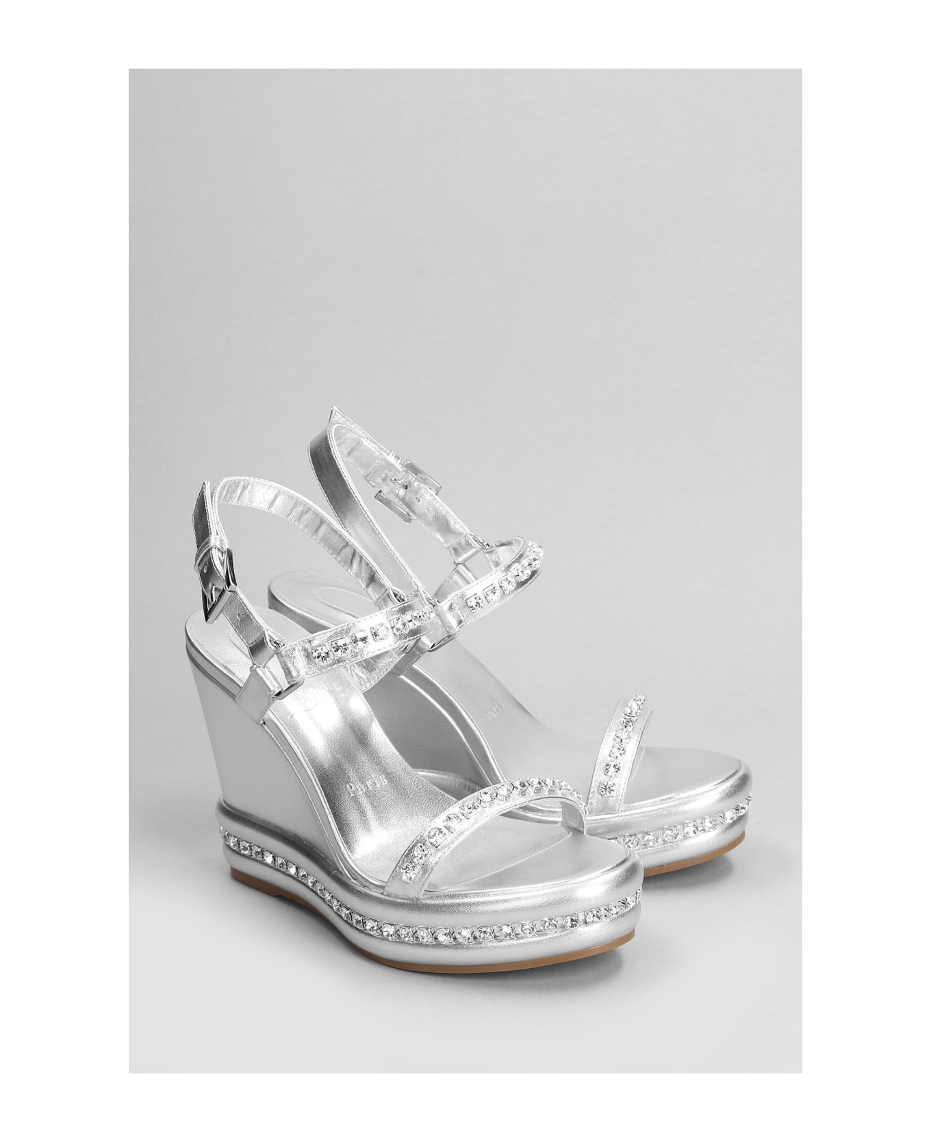 Christian Louboutin Pyrastrass 110 Wedges In Silver Leather - silver サンダル