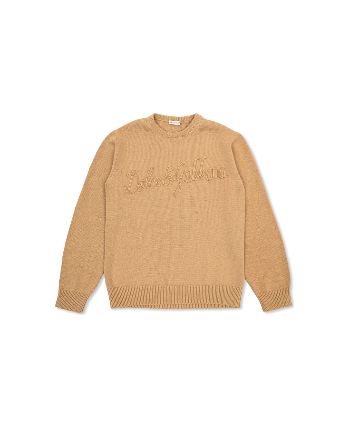 Dolce & Gabbana Logo Embroidered Knitted Pullover - Corda Scuro