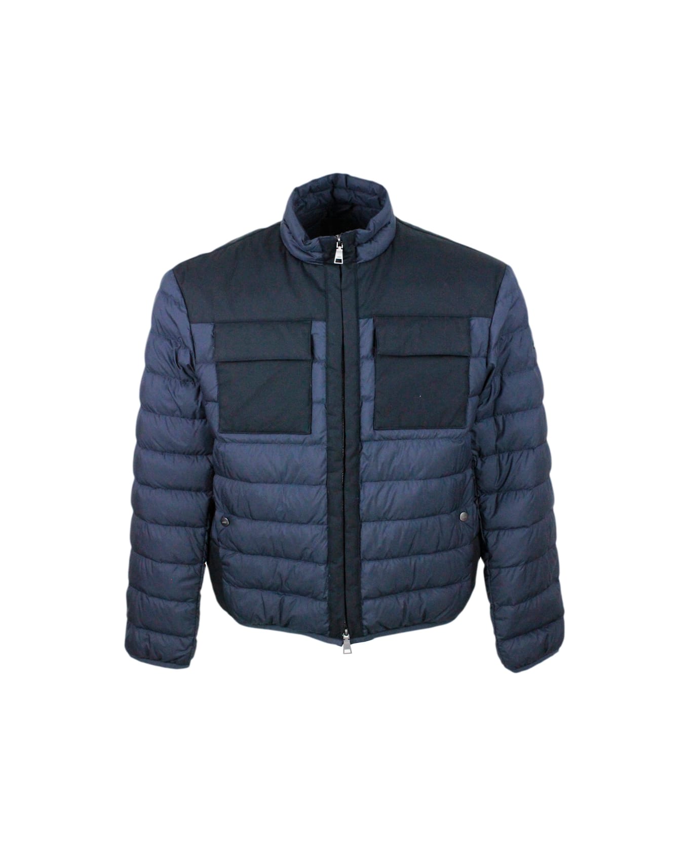 Add 100 Gram Down Jacket With High Quality Feathers. Technical Fabric Details And Chest Pockets. The Closure Is With Zip - Dark blu